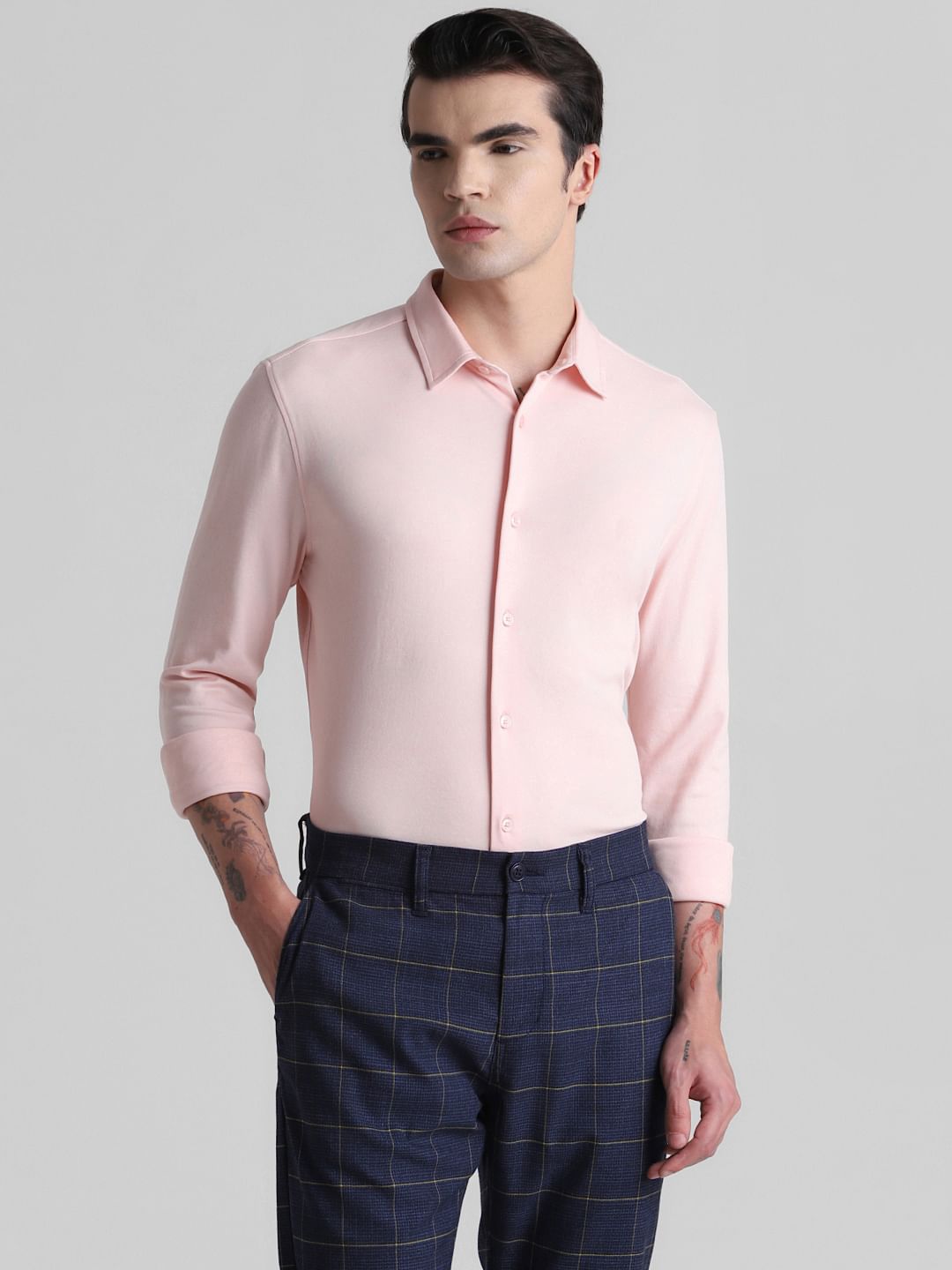 Pink Solid Knitted Shirt