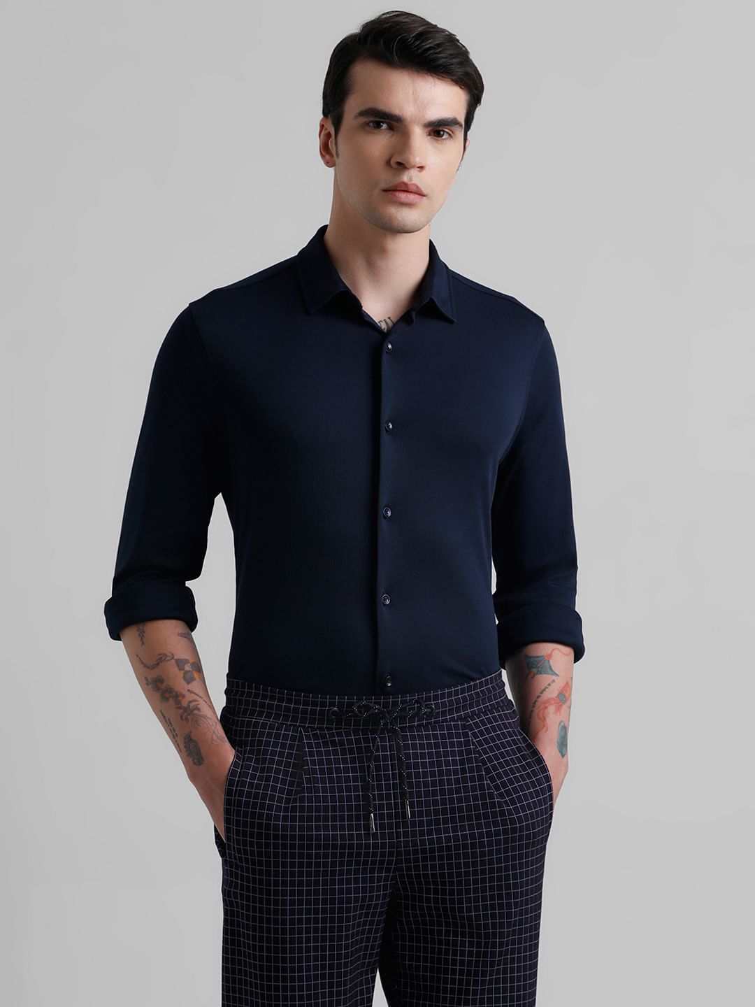 Dark Blue Knitted Full Sleeves Shirt