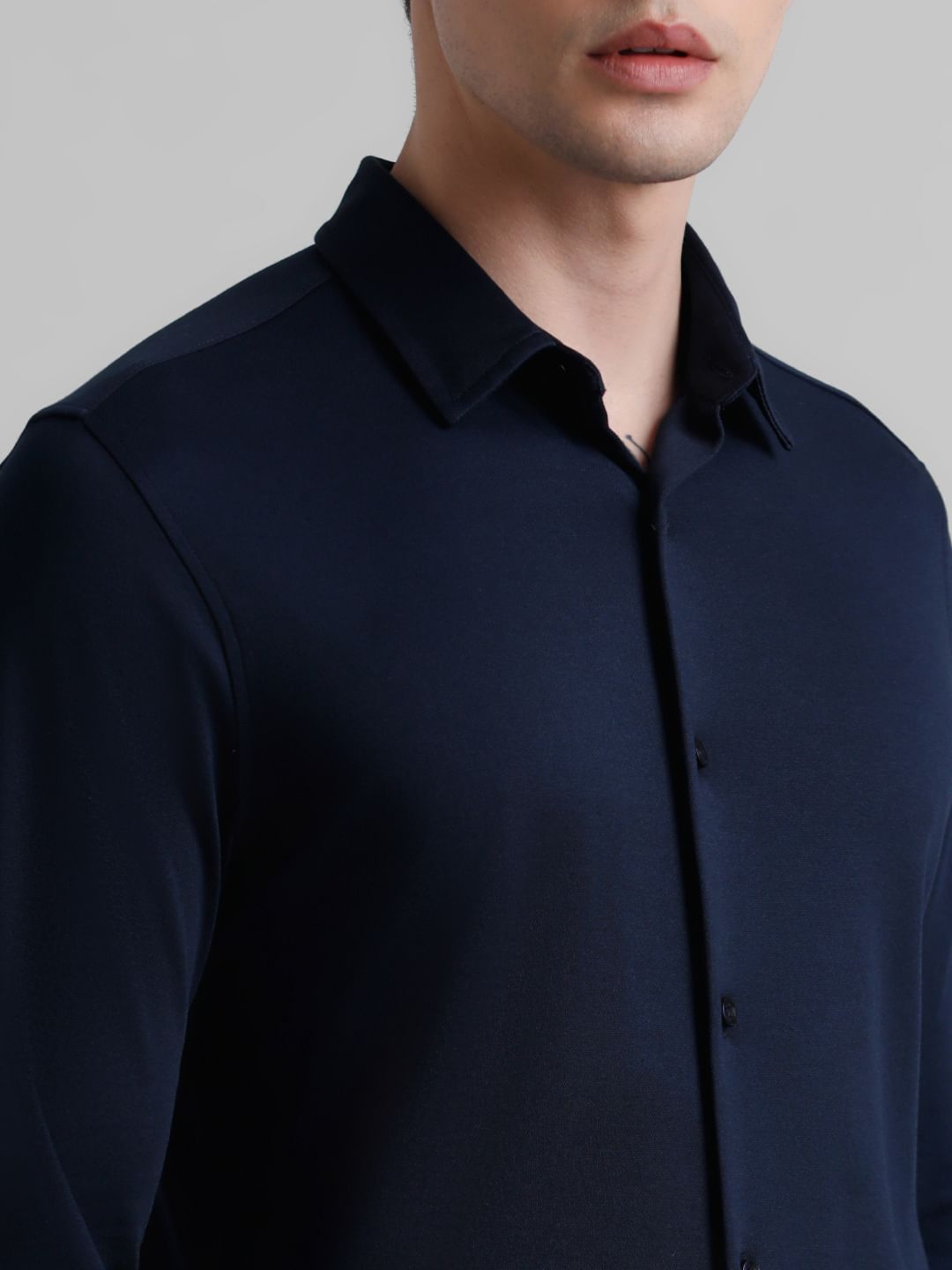 Dark Blue Knitted Full Sleeves Shirt