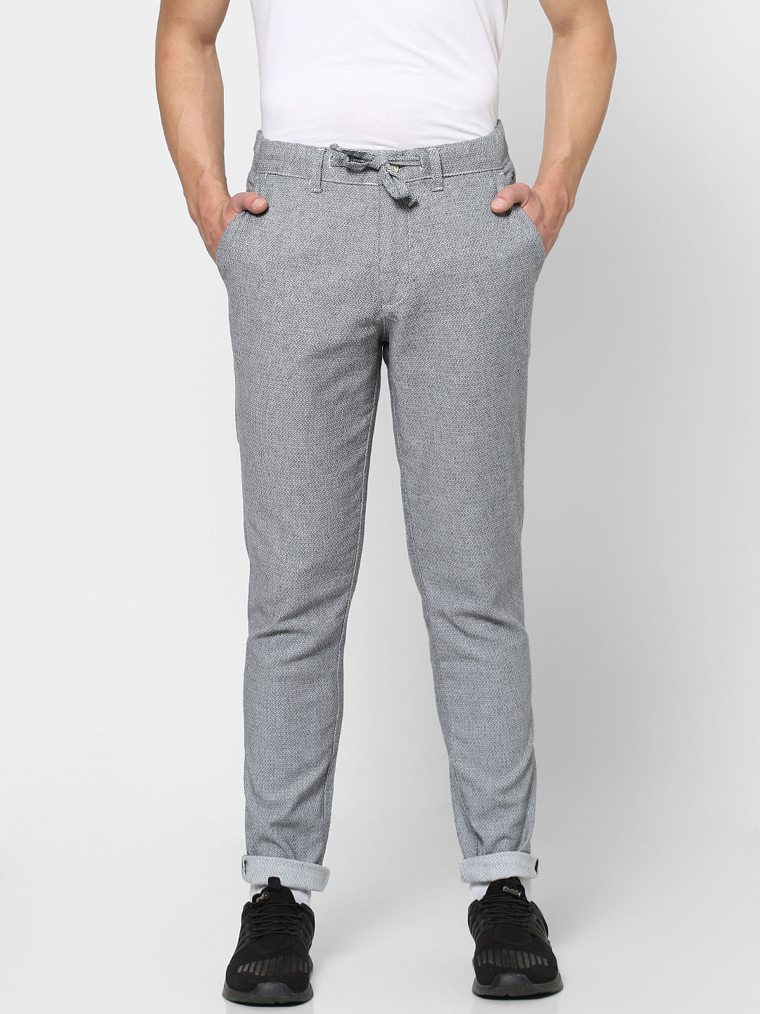 Blue Mid Rise Jacquard Pants