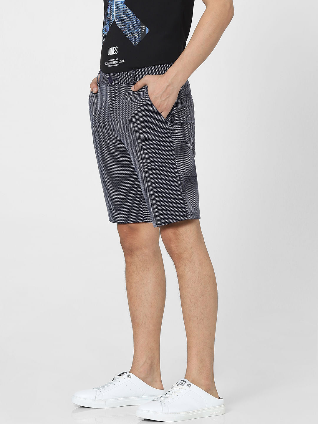 Blue Low Rise Textured Knit Shorts