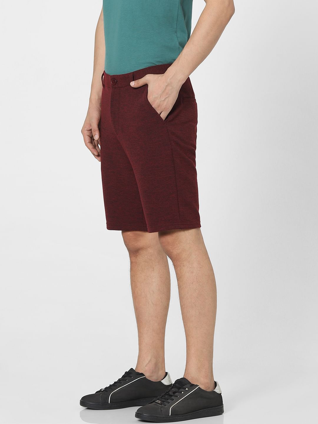 Maroon Low Rise Textured Knit Shorts
