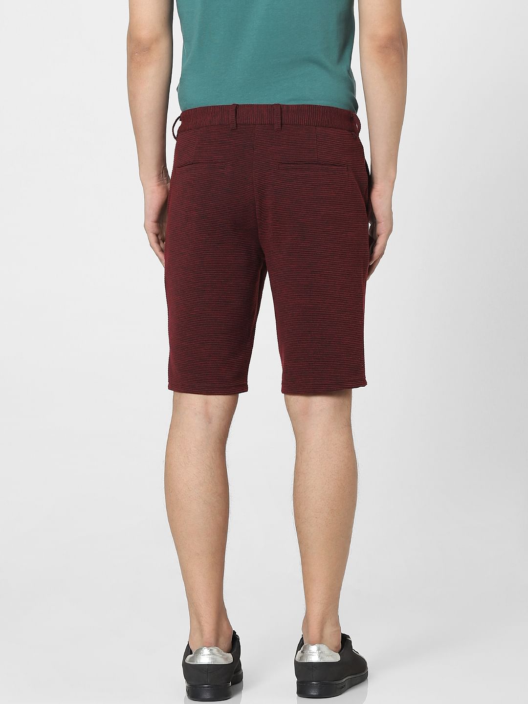 Maroon Low Rise Textured Knit Shorts