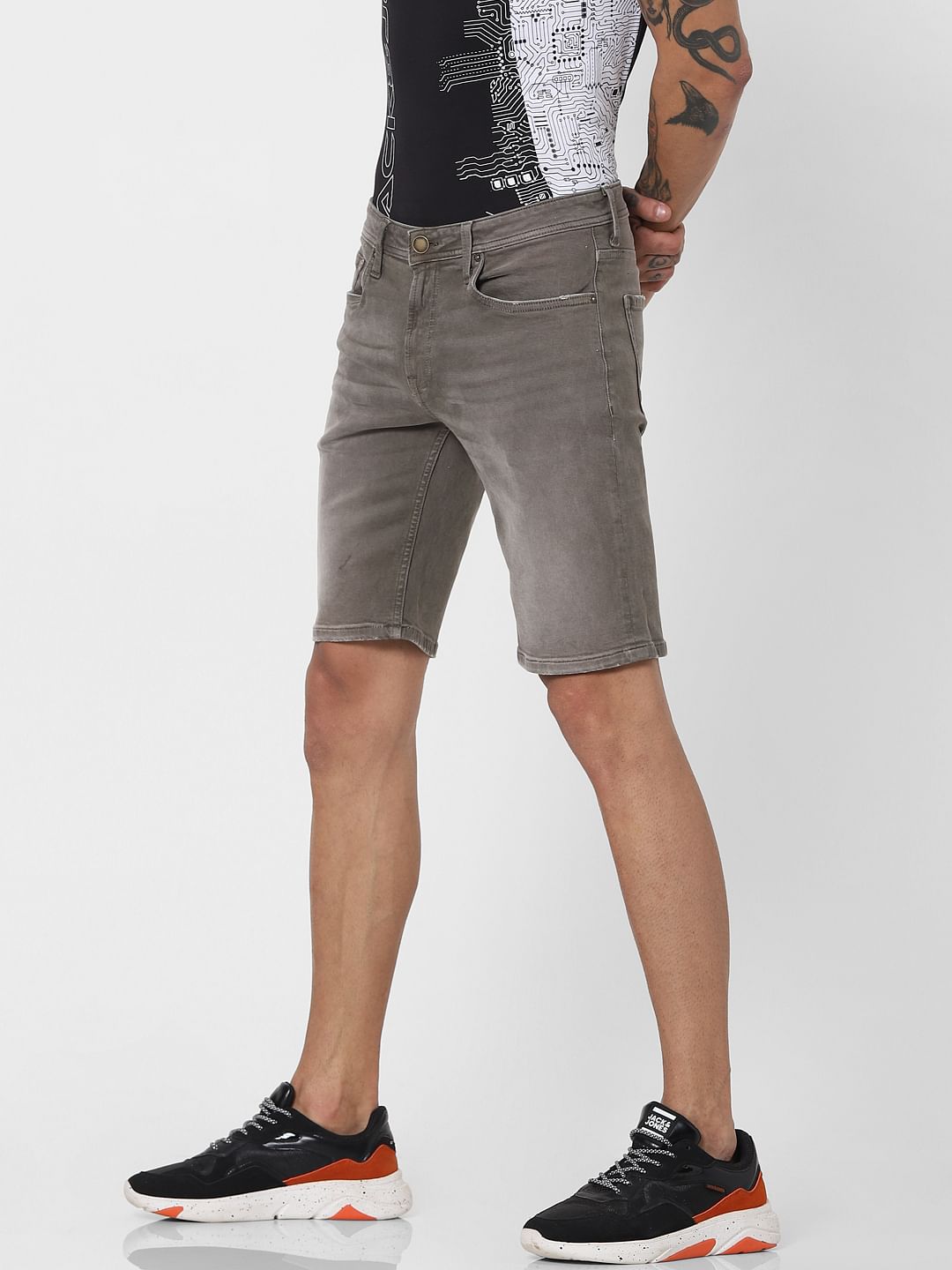 Grey Low Rise Denim Shorts