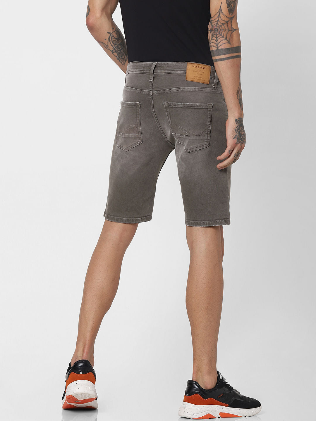 Grey Low Rise Denim Shorts