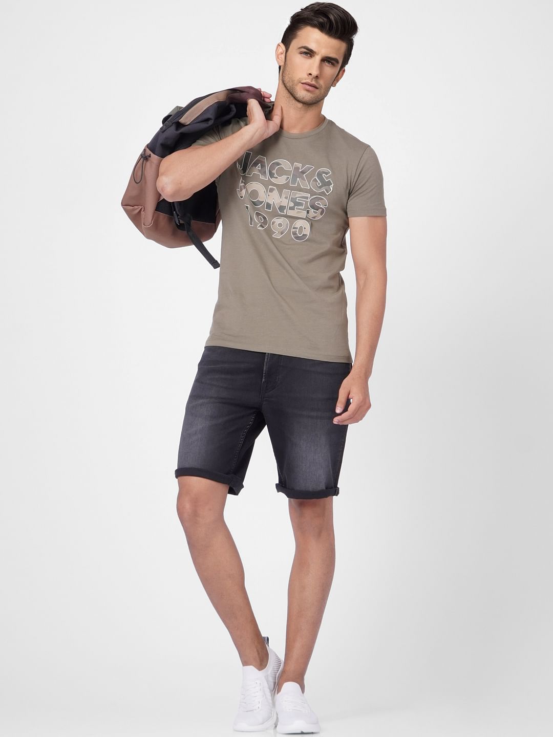 Black Low Rise Washed Denim Shorts