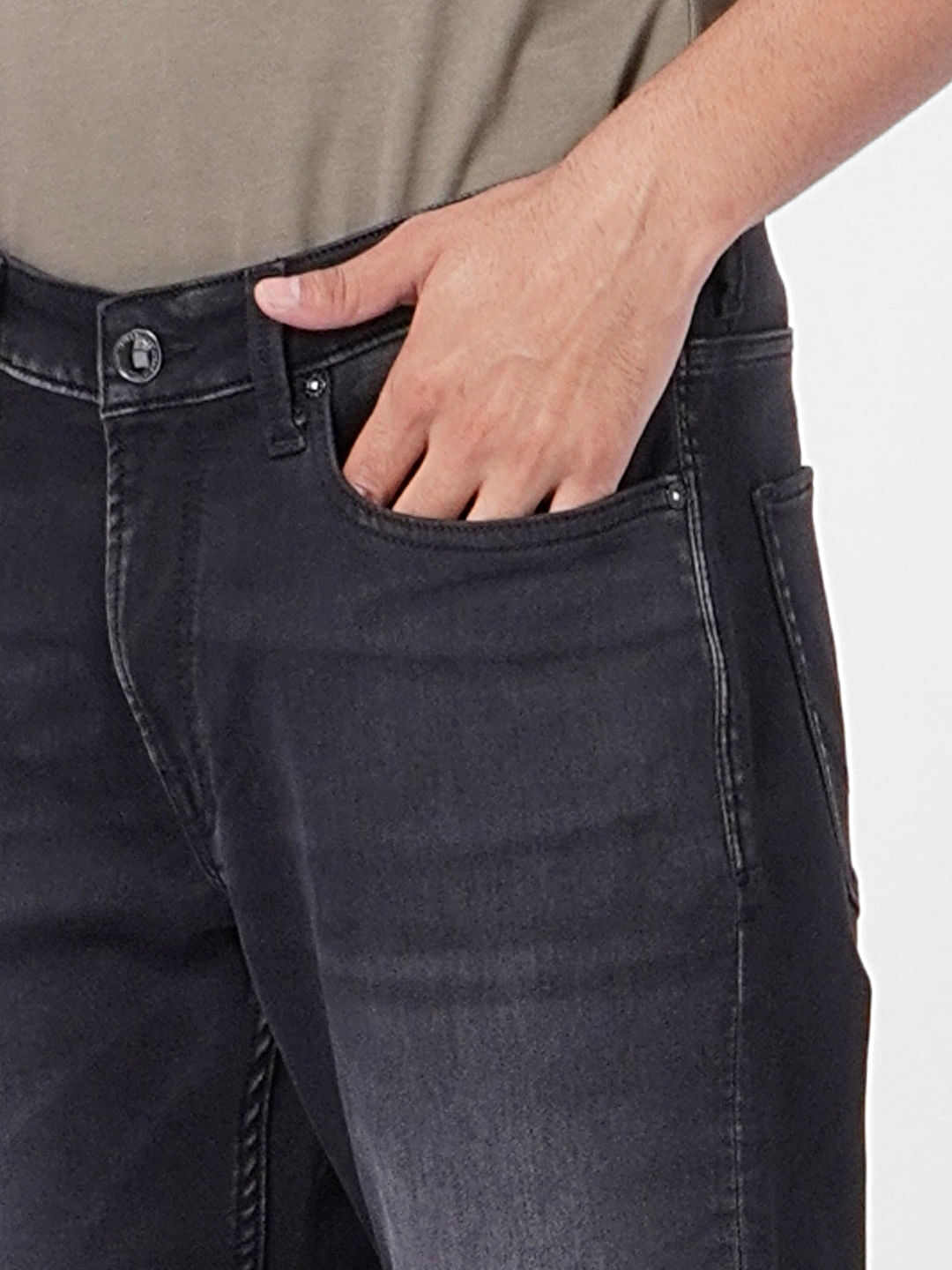 Black Low Rise Washed Denim Shorts