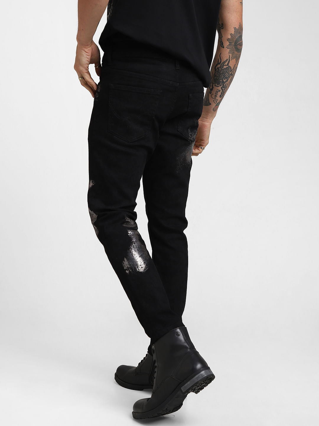 UNMATCHED by JACK&JONES Black Gunmetal Crackle Effect Slim Fit Jeans