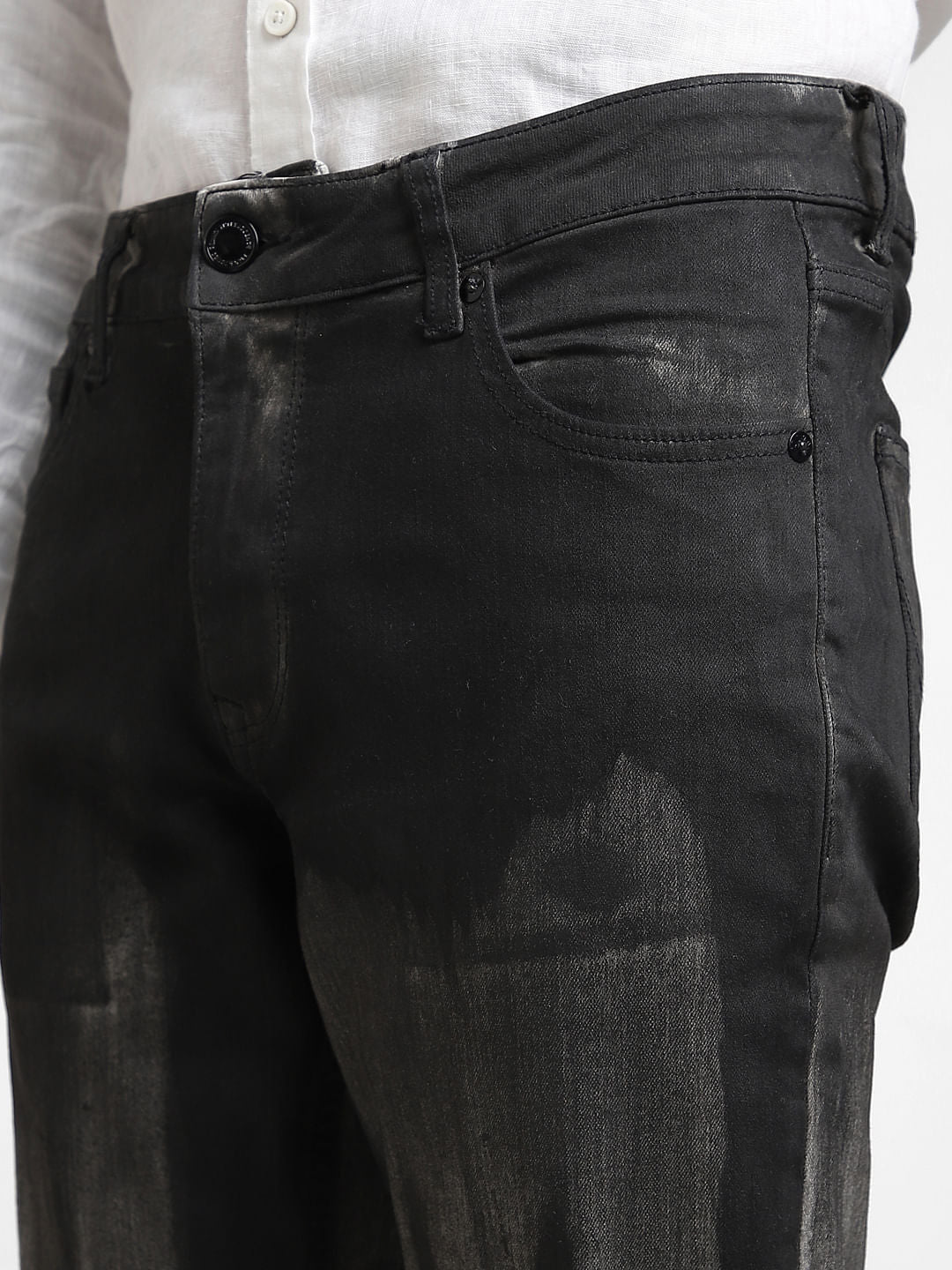 UNMATCHED by JACK&JONES Black Brush-Stroke Effect Slim Fit Jeans