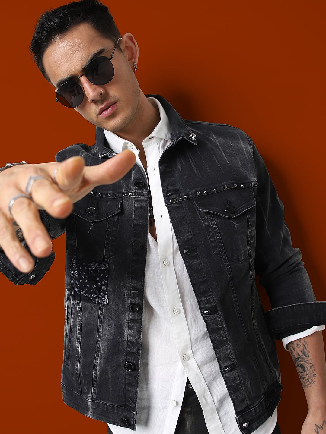 UNMATCHED by JACK&JONES Black Appliqu Detail Denim Jacket