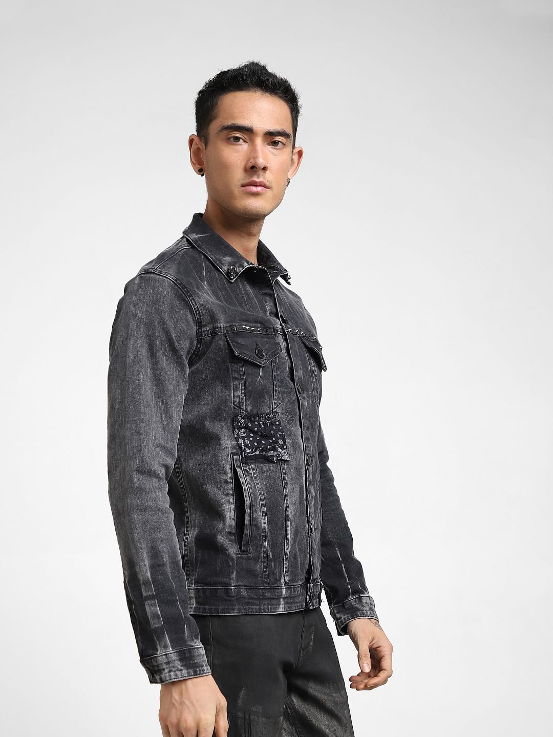 UNMATCHED by JACK&JONES Black Appliqu Detail Denim Jacket