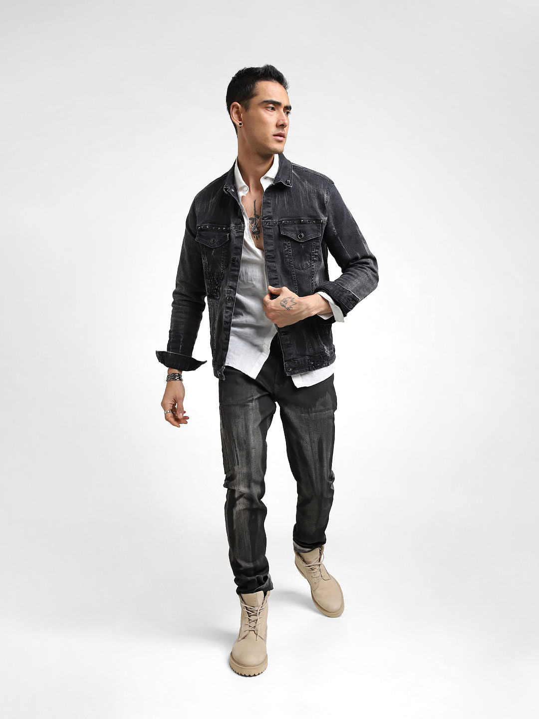 UNMATCHED by JACK&JONES Black Appliqu Detail Denim Jacket