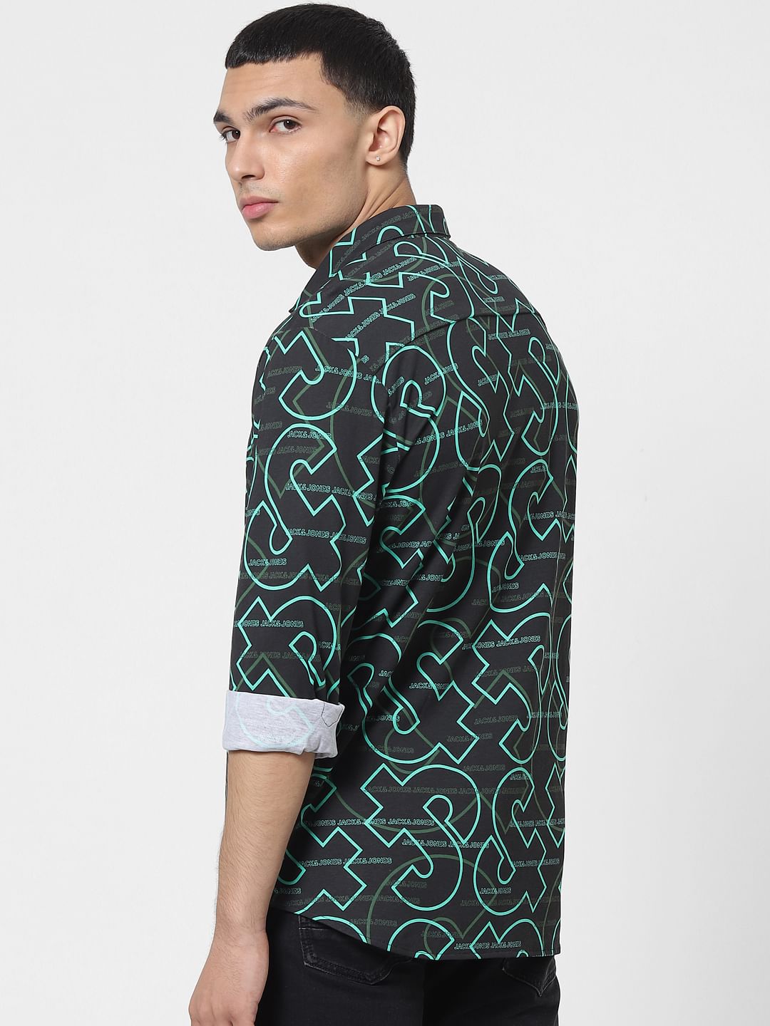 Green All Over Logo Print Full Sleeves Shirt