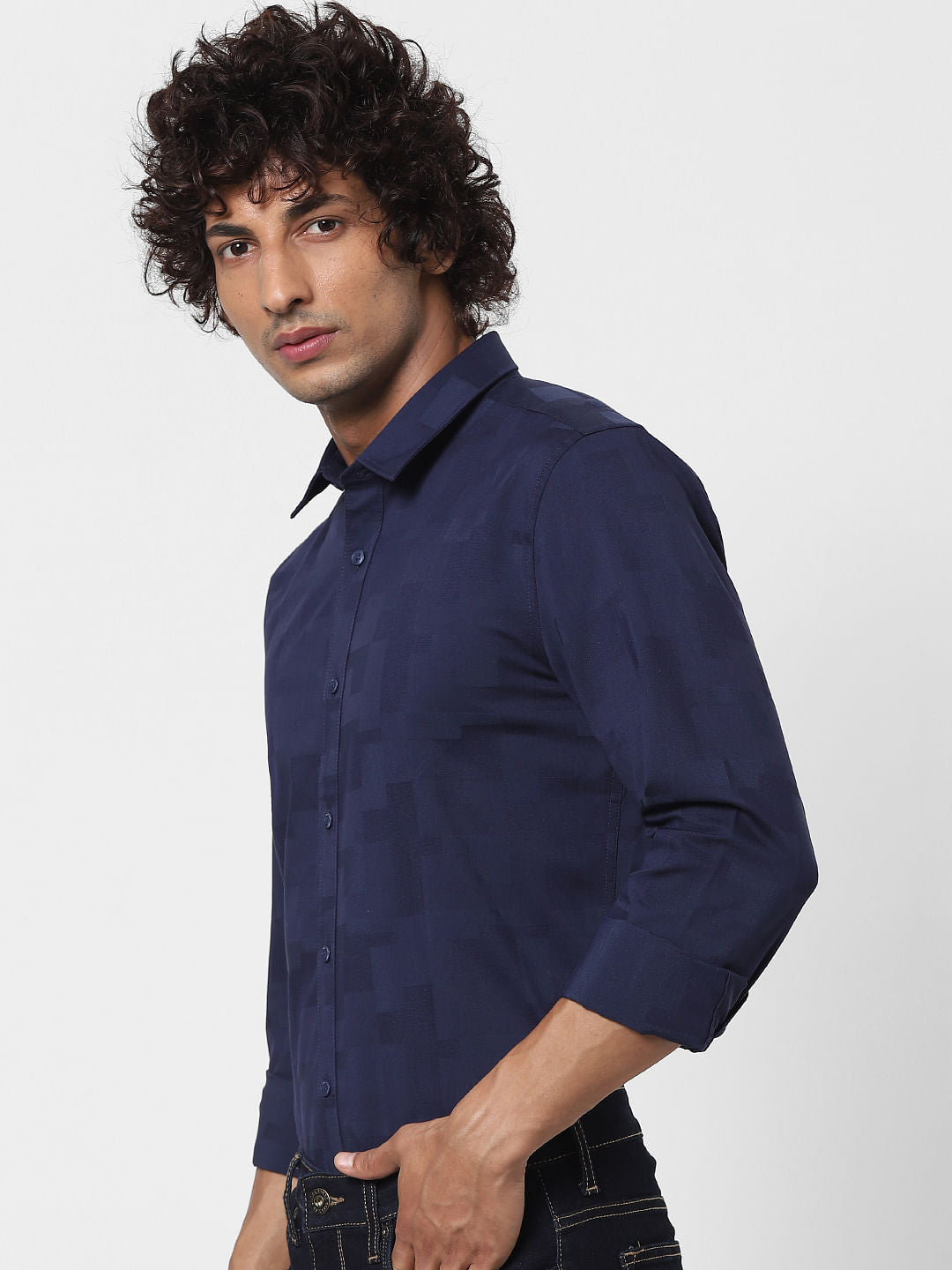 Blue Geometric Print Full Sleeves Shirt