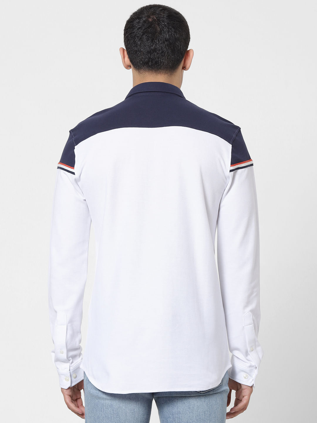 White Colourblocked Full Sleeves Shirt