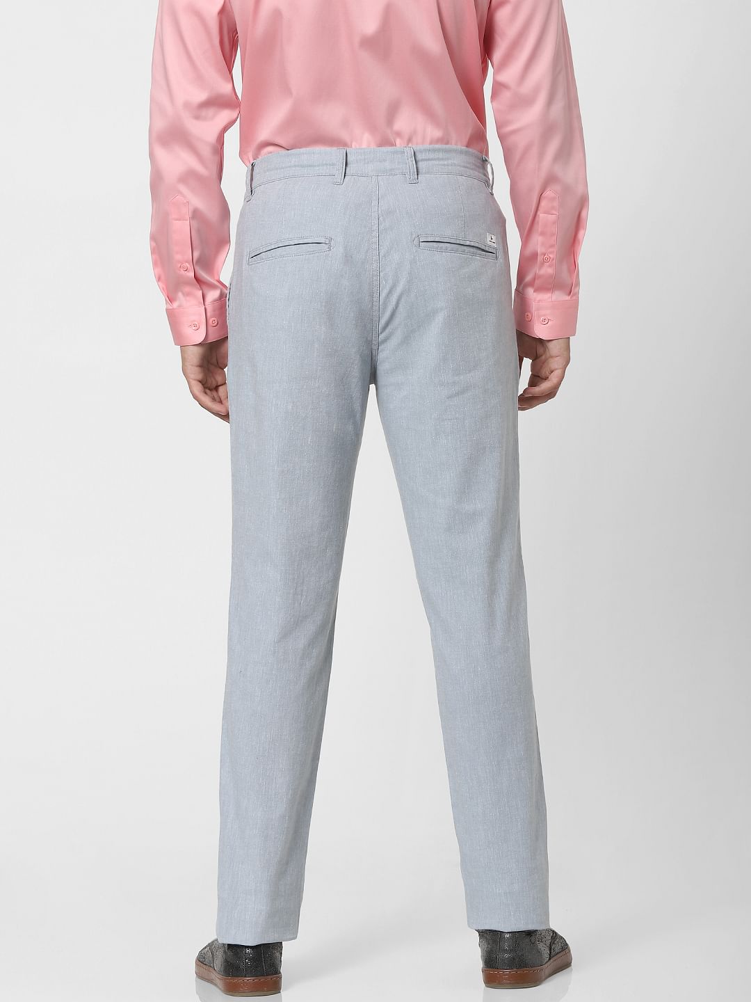 Grey Mid Rise Linen Pants