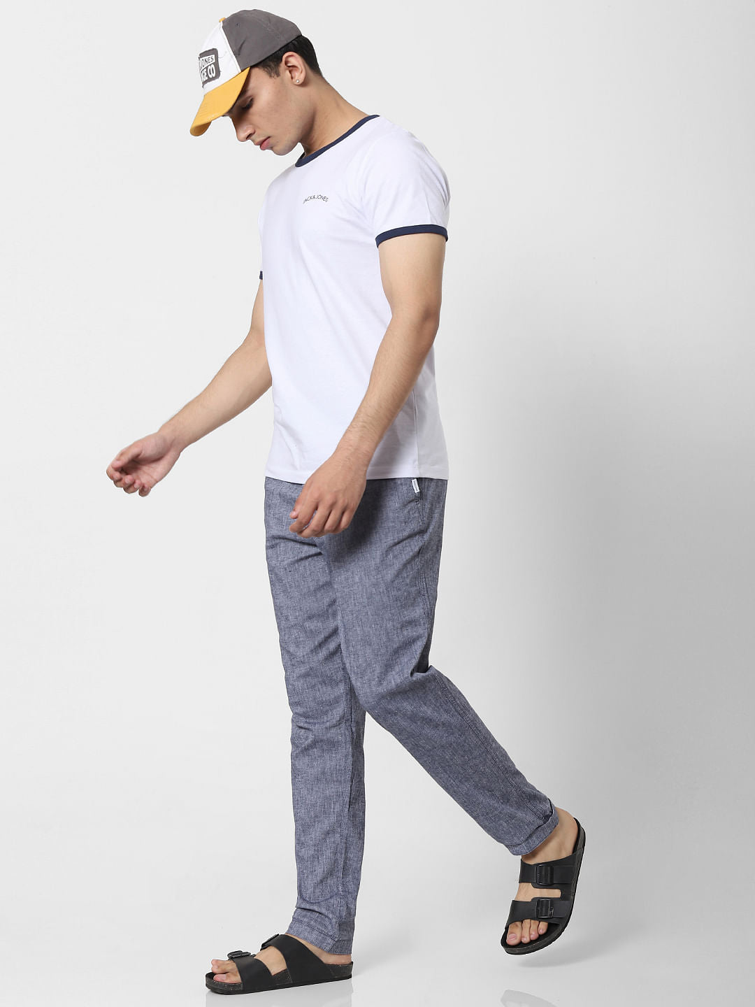 Blue Mid Rise Regular Fit Pants