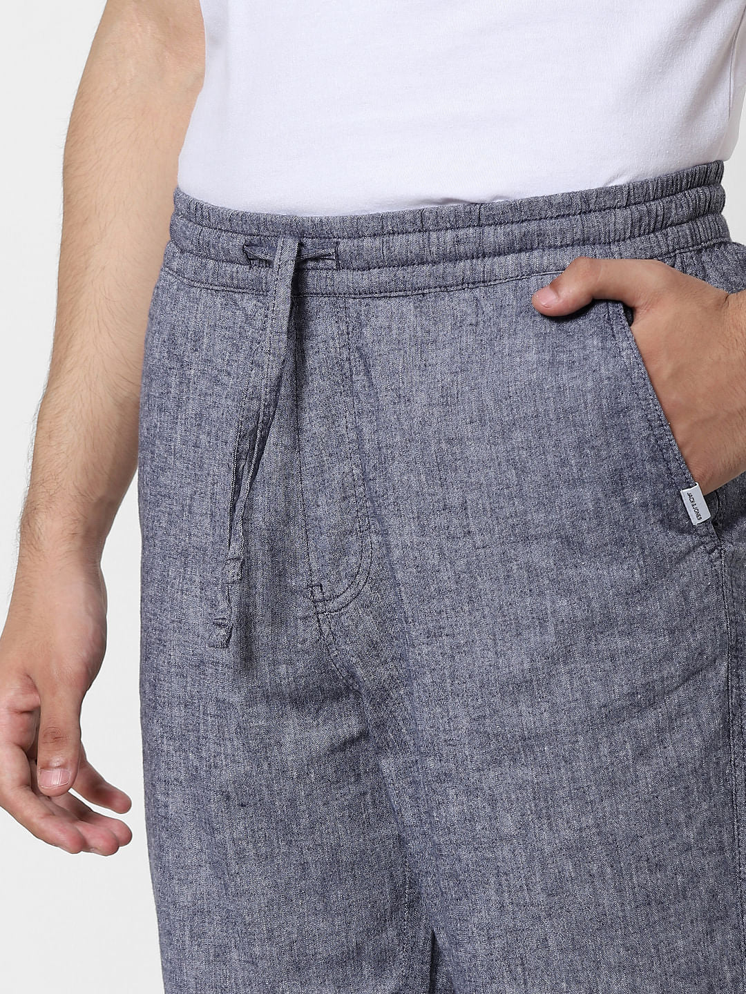 Blue Mid Rise Regular Fit Pants