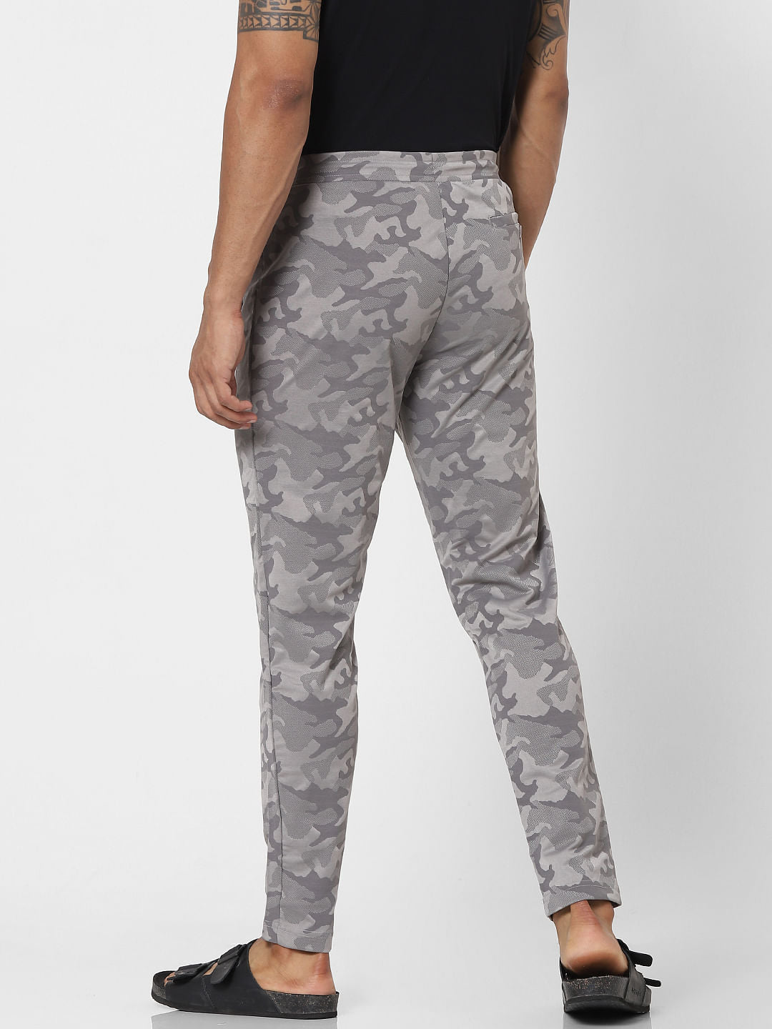 Grey Mid Rise Abstract Print Pants