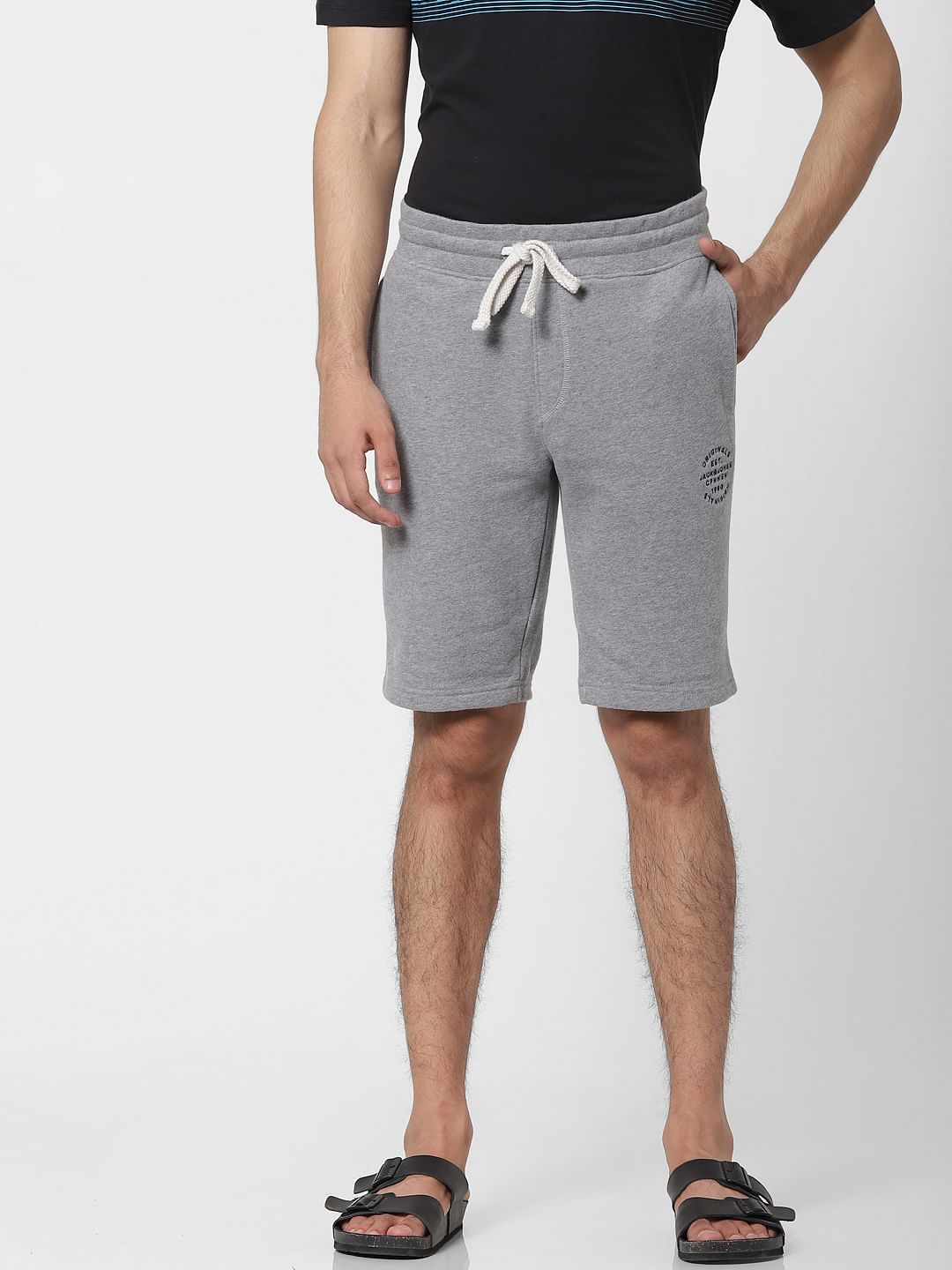 Grey Low Rise Logo Print Sweatshorts