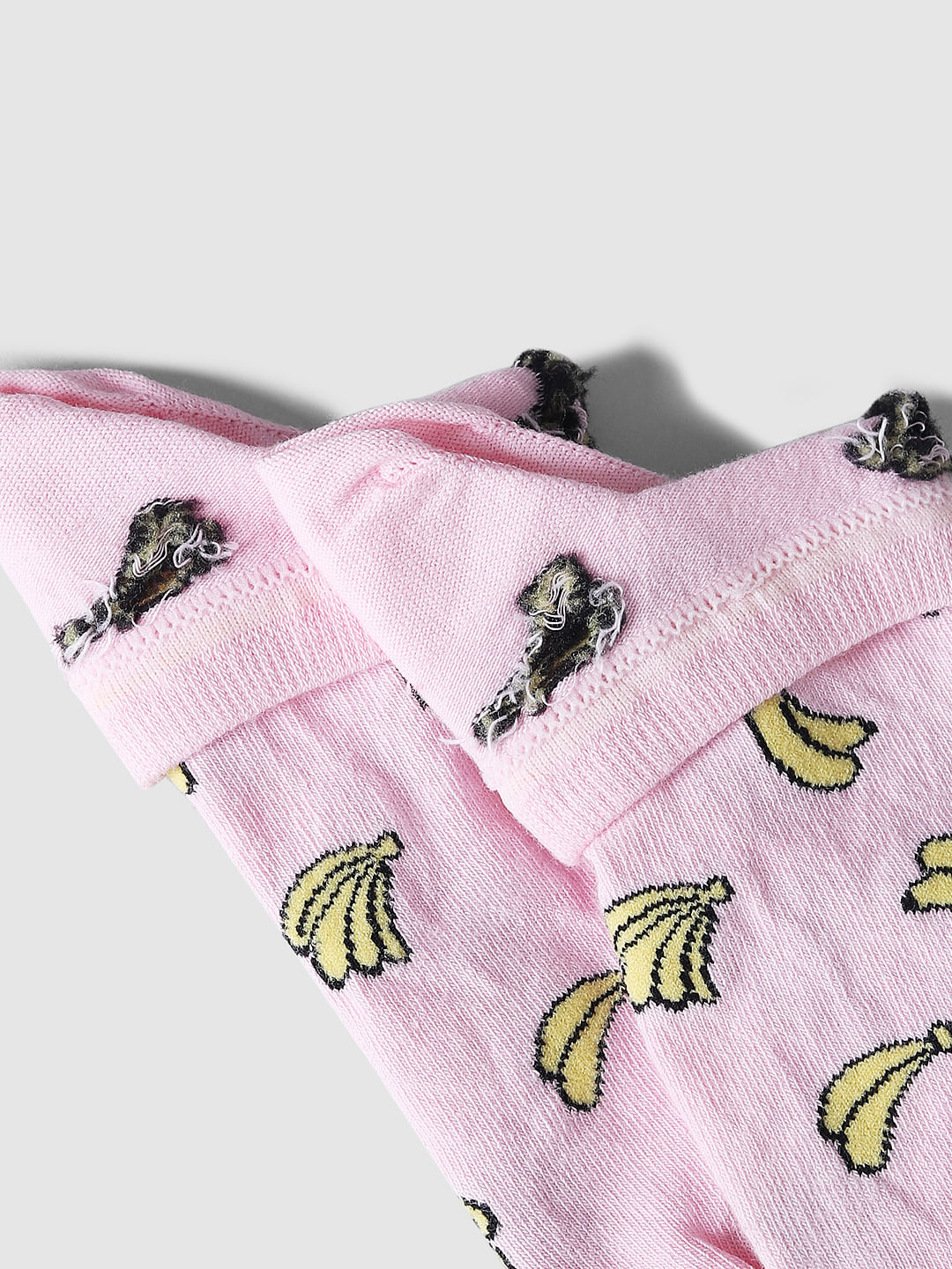 Pink Banana Print Ankle Length Socks