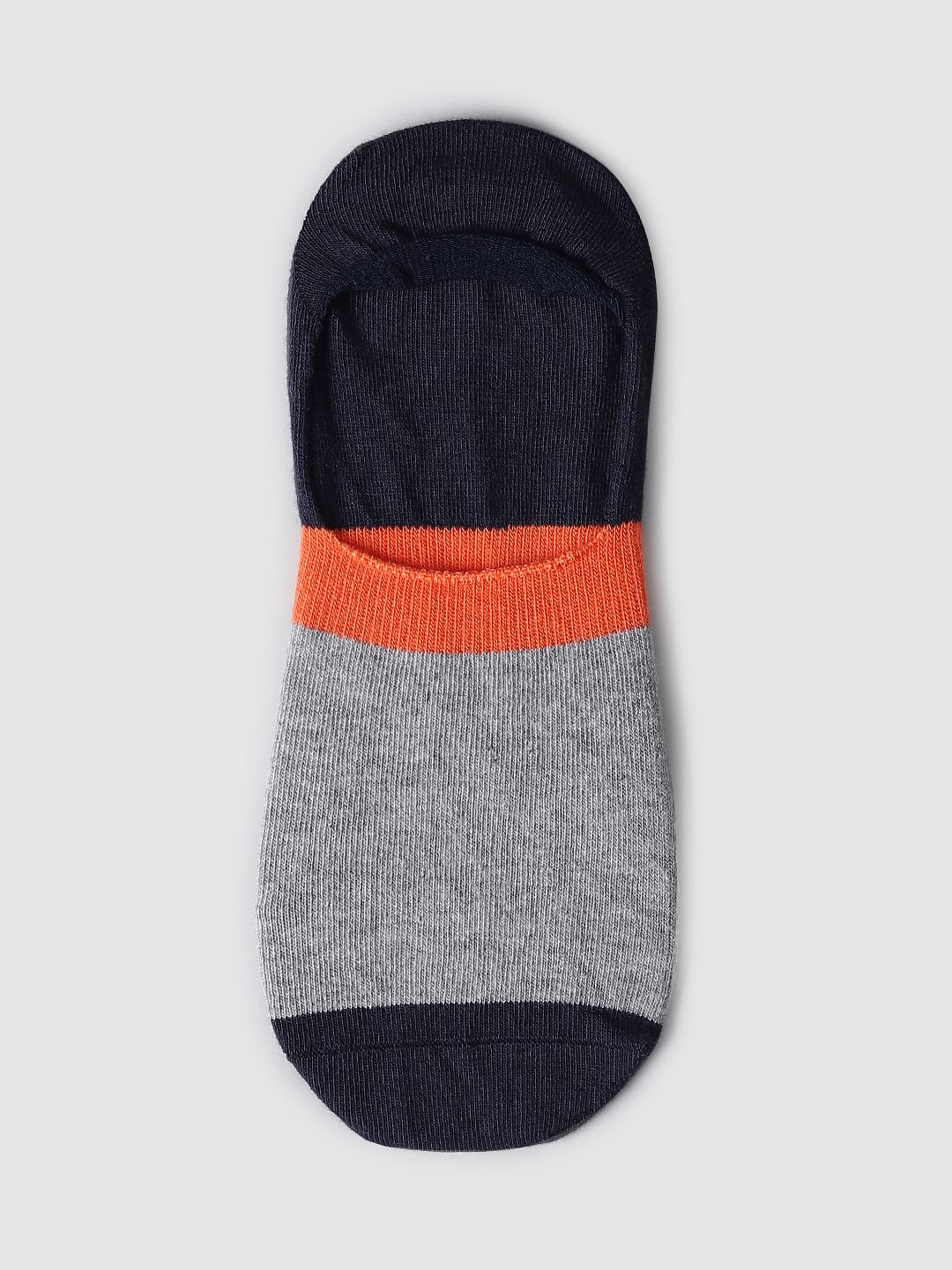 Navy Blue Colourblocked No-Show Socks