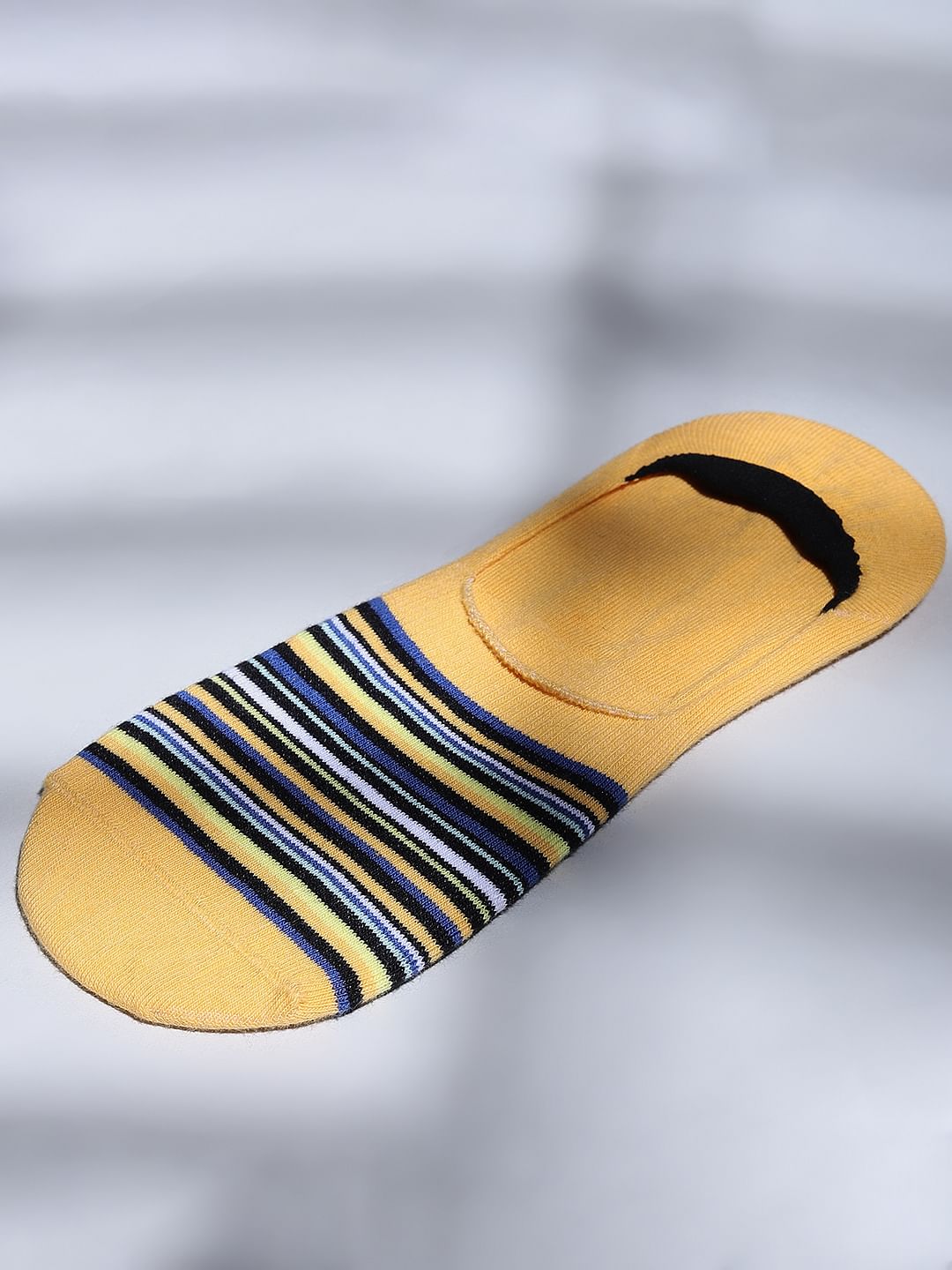 Yellow Striped No-Show Socks