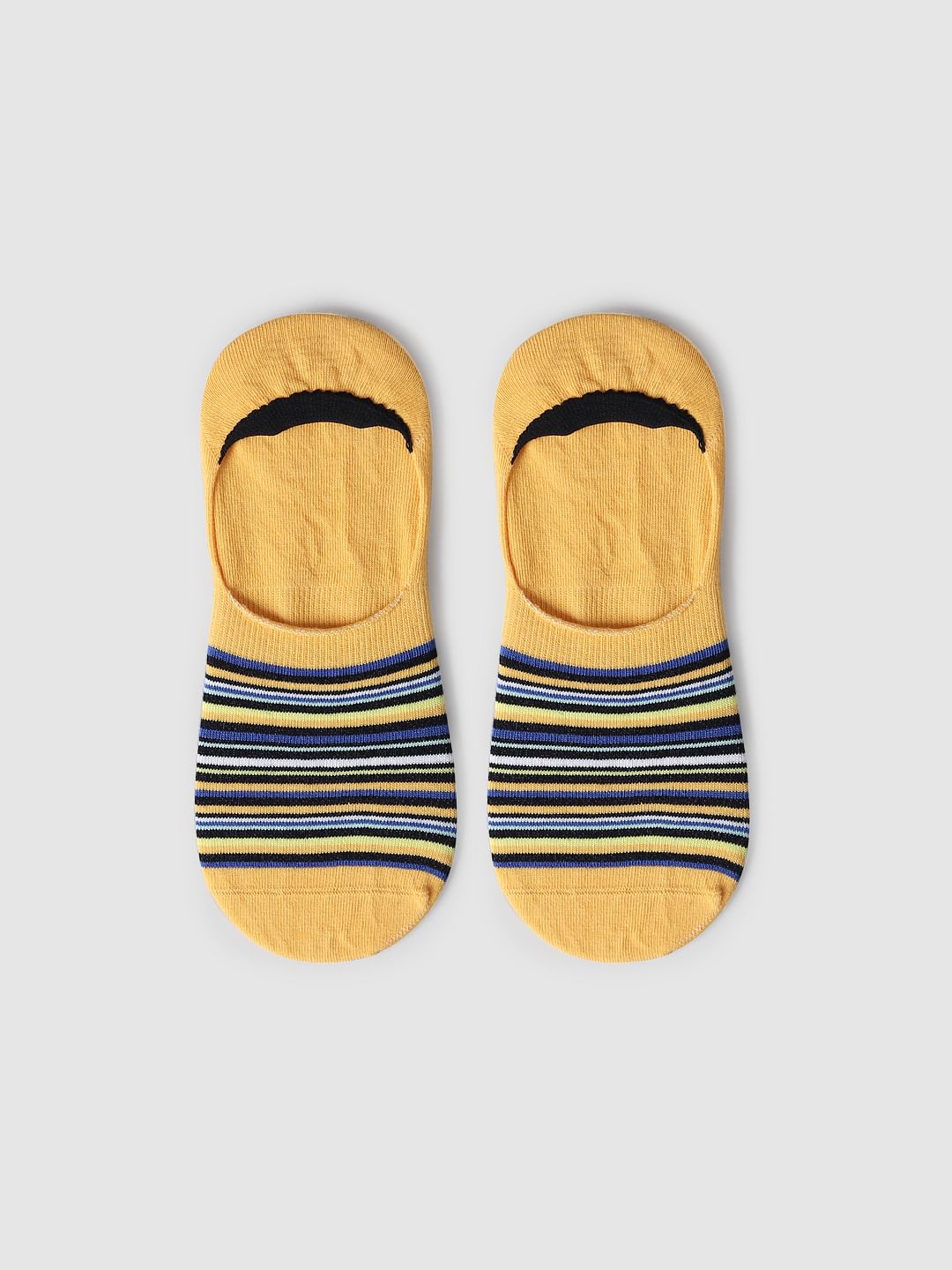 Yellow Striped No-Show Socks