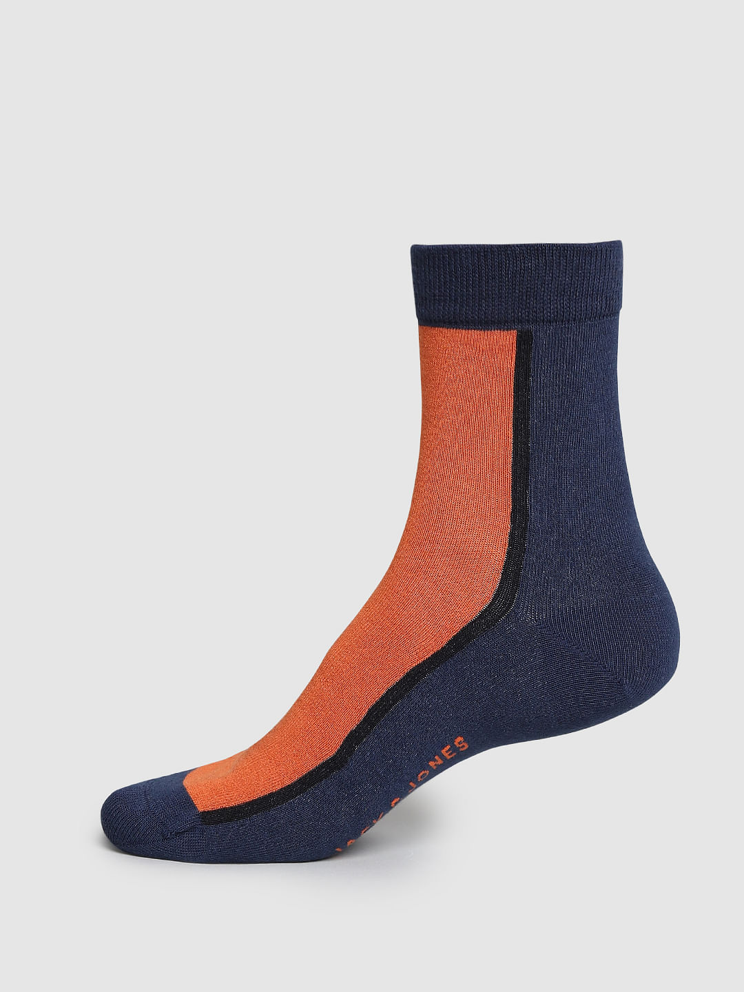 Navy Blue Colourblocked Mid-Length Socks