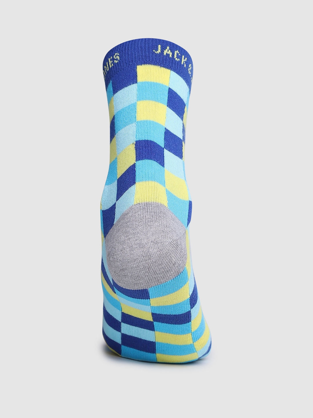 Blue Check Print Mid-Length Socks