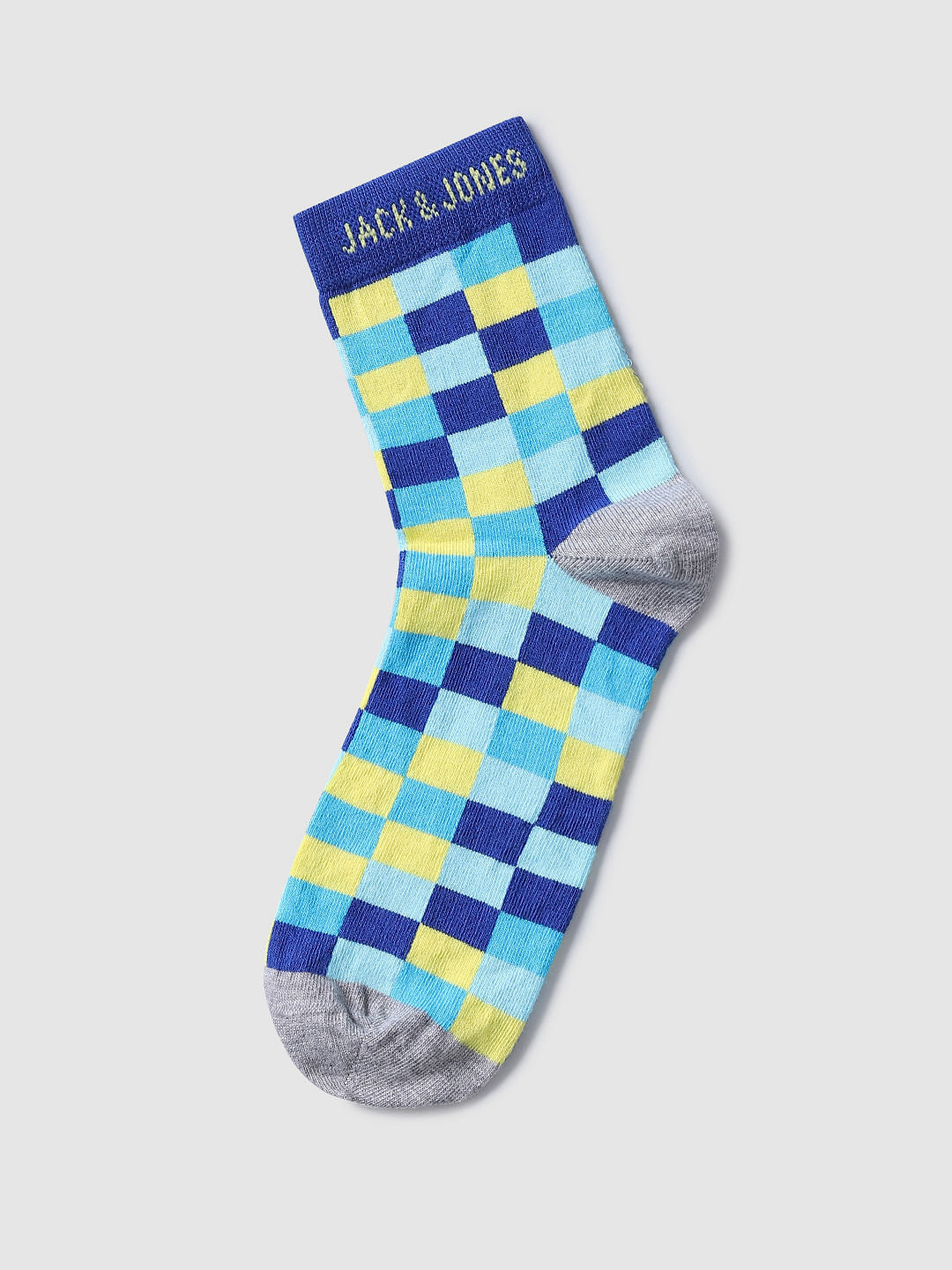 Blue Check Print Mid-Length Socks