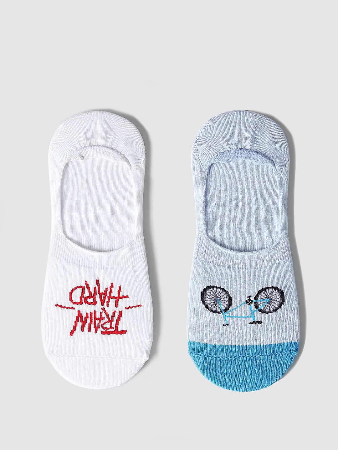 Pack Of 2 No Show Socks - White & Blue