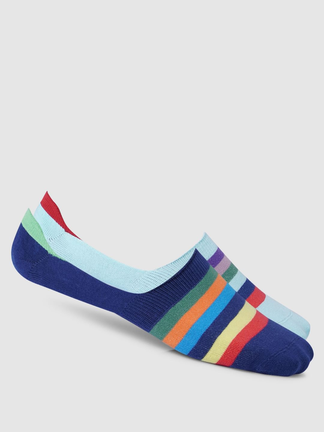 Pack Of 2 Striped No Show Socks - Blue