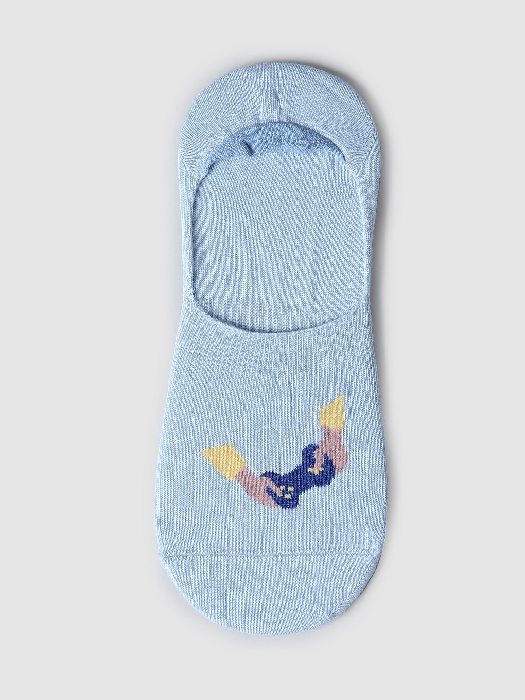 Pack Of 2 Blue Printed No Show Socks