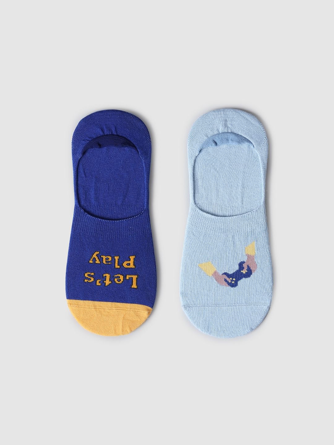 Pack Of 2 Blue Printed No Show Socks