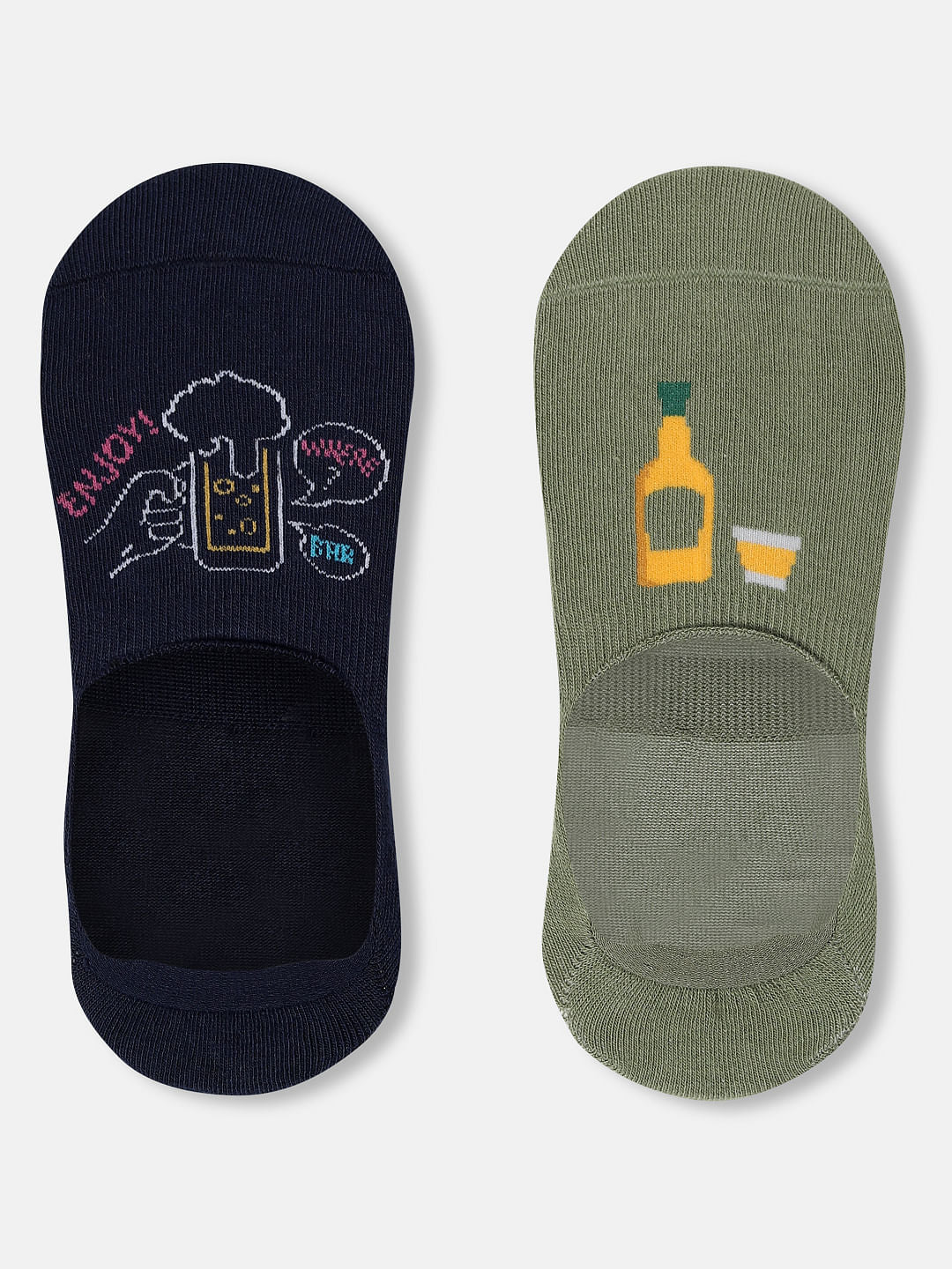 Pack Of 2 No Show Socks - Green & Blue