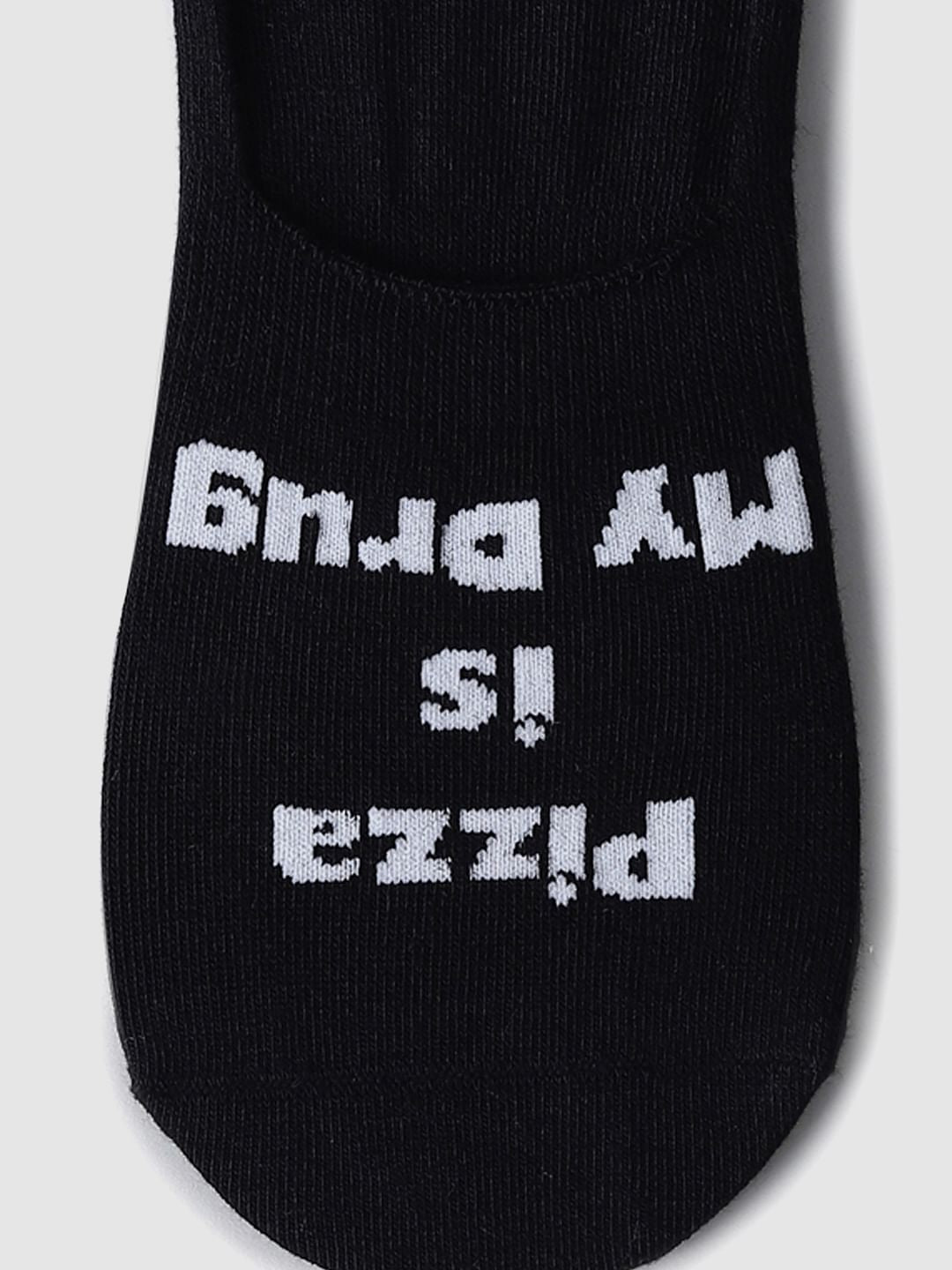 Pack Of 2 Pizza Print No Show Socks - Black & White