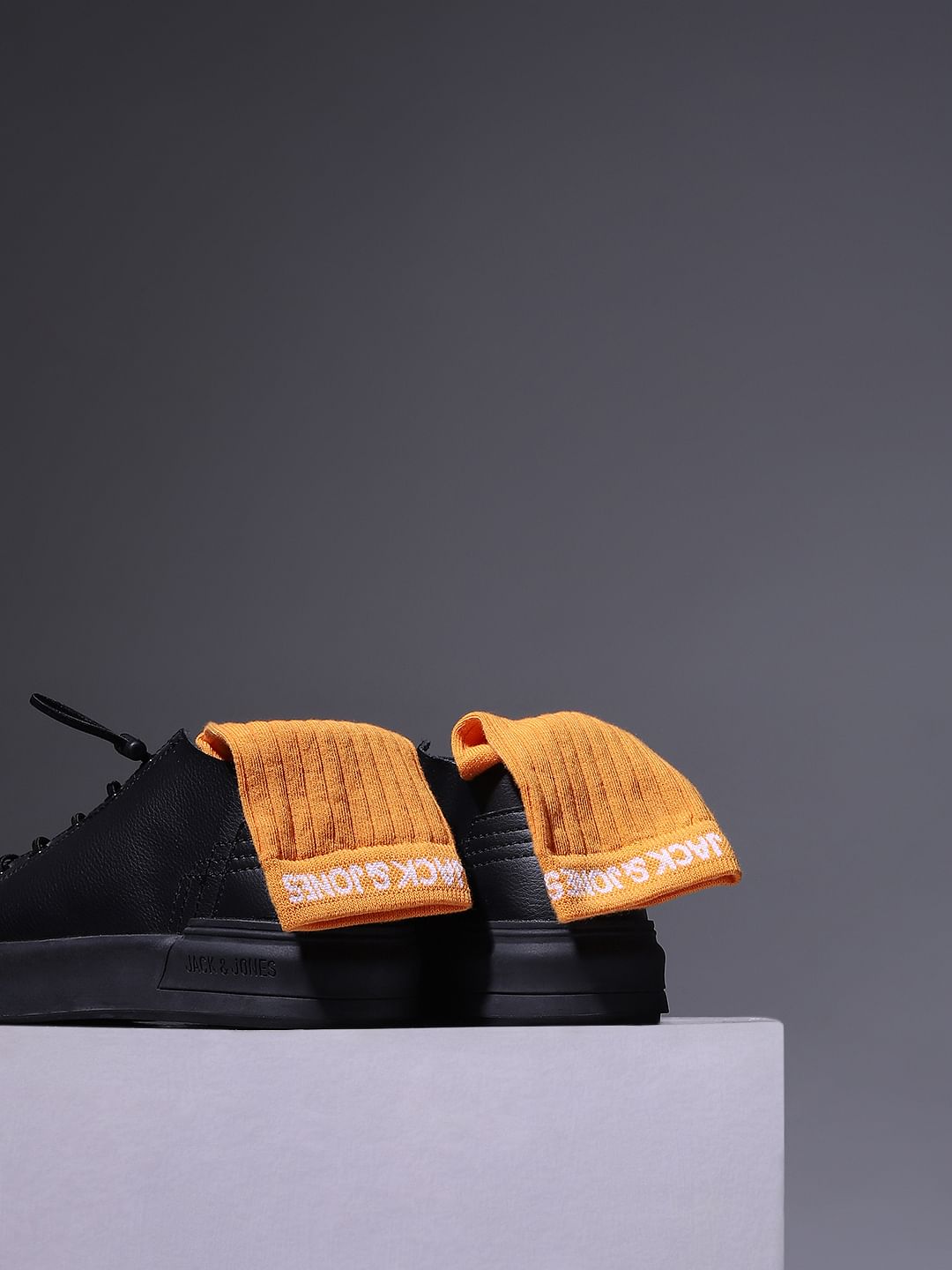 Orange Ribbed Mid-Length Socks