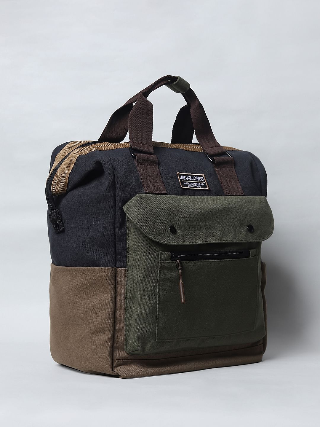 Brown Colourblocked Backpack