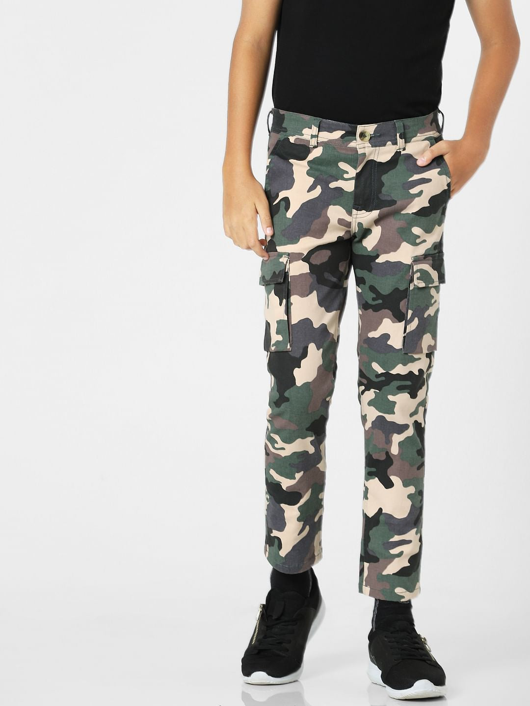 Black Mid Rise Camo Print Jeans