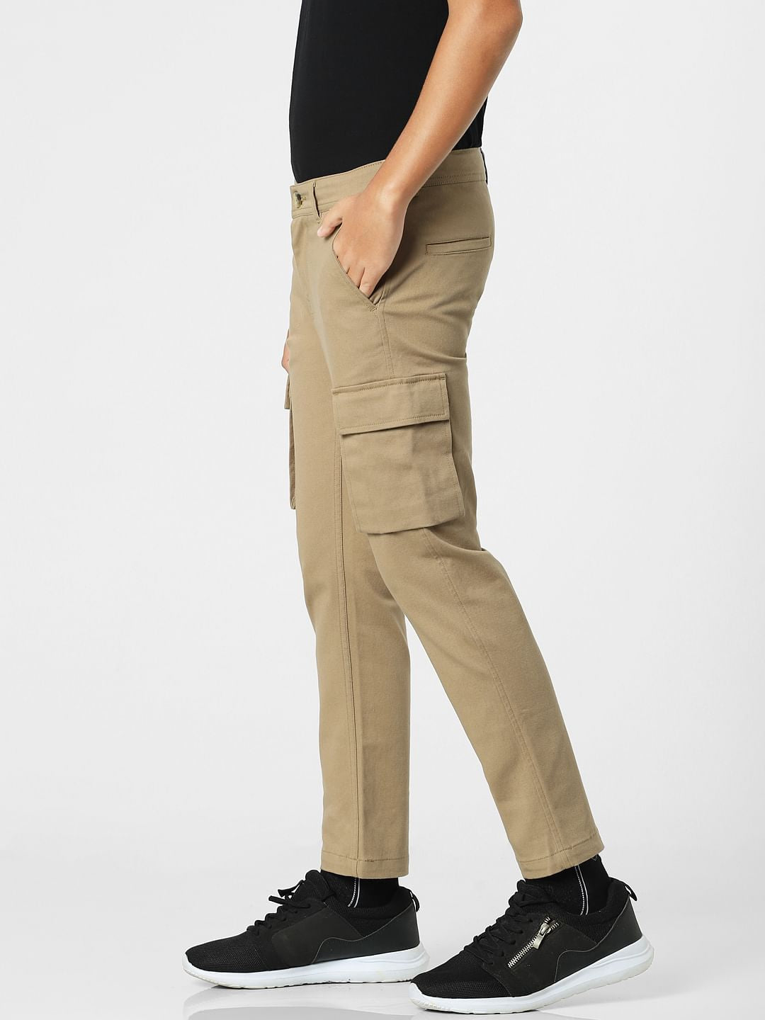 Brown Mid Rise Cargo Jeans