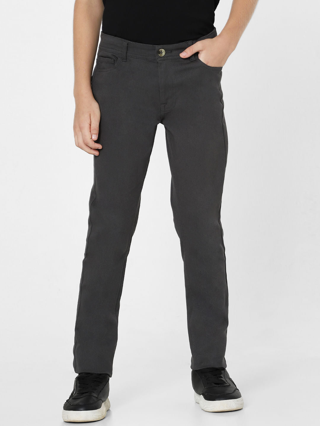 Boys Grey Mid Rise Glenn Slim Fit Jeans