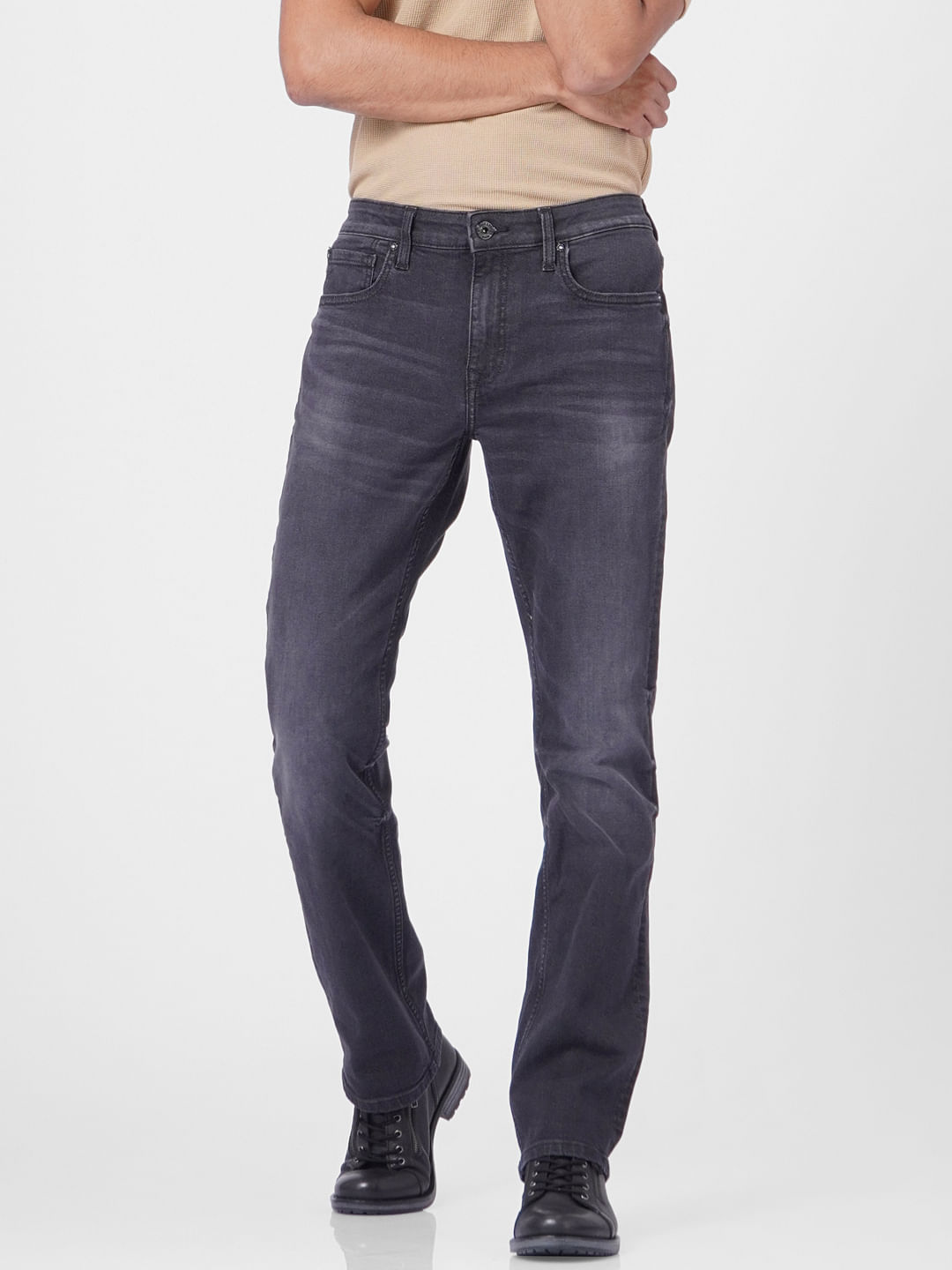 Black Mid Rise Clark Regular Fit Jeans