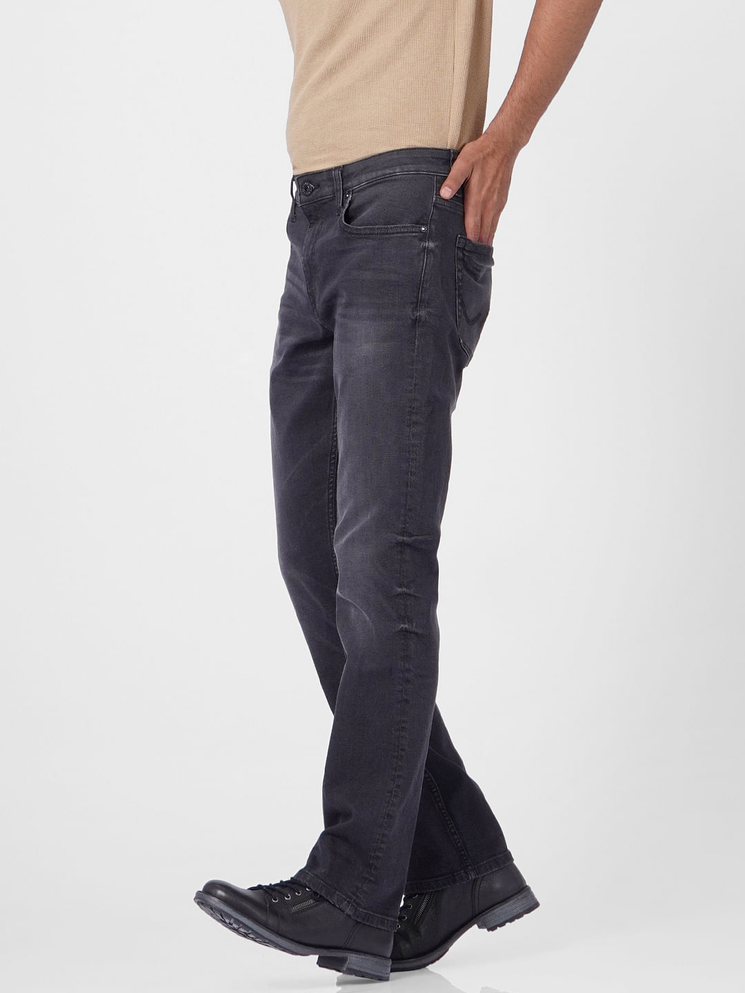 Black Mid Rise Clark Regular Fit Jeans