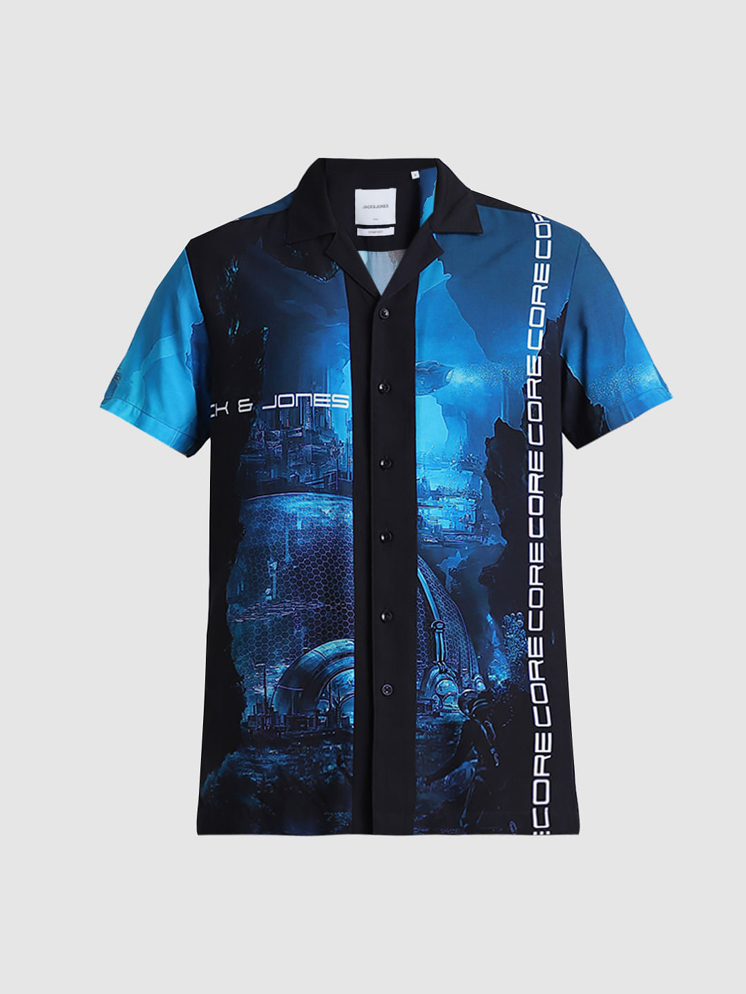 Blue Printed Short Sleeves Shirt