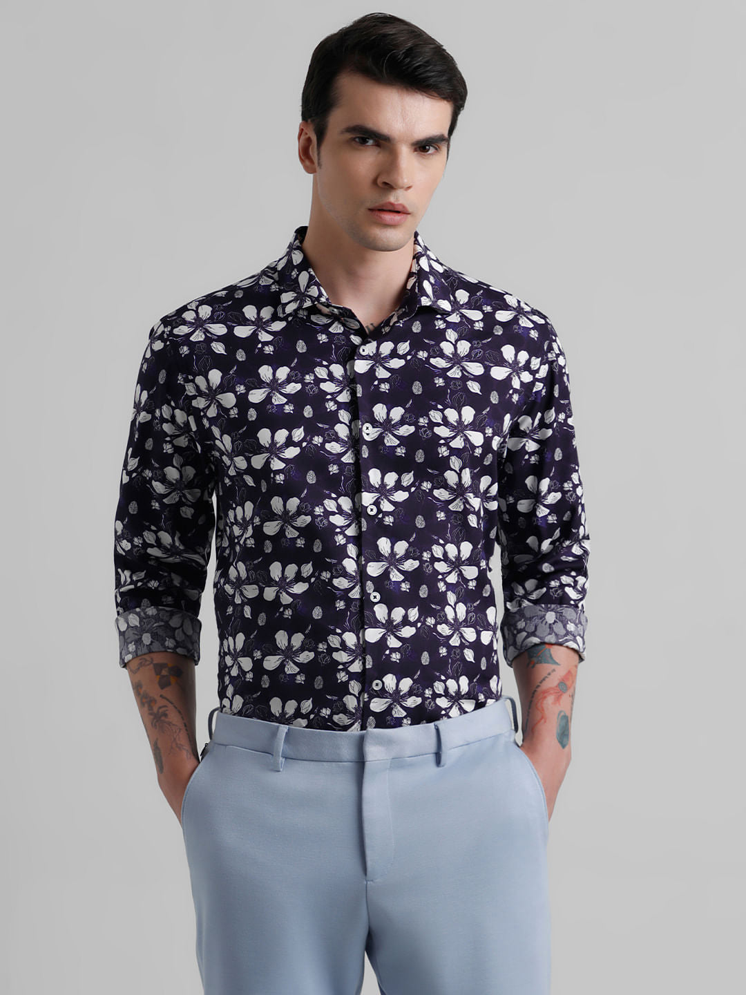 Purple Floral Full Sleeves Shirt