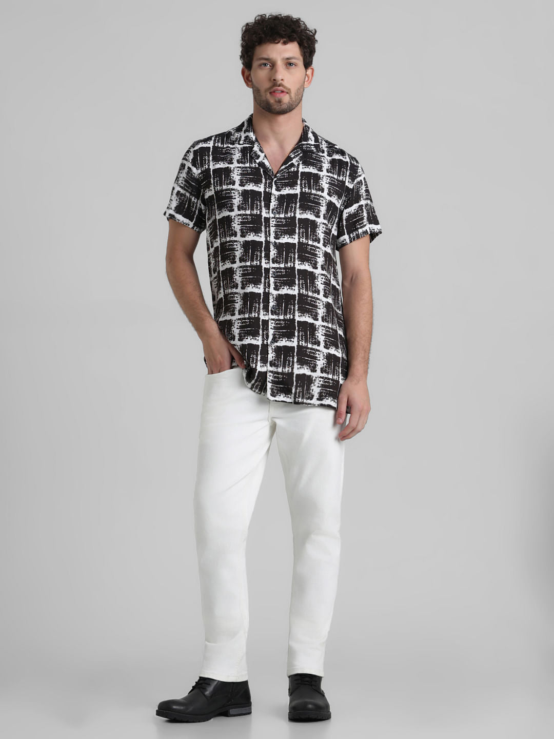 Black Abstract Print Casual Shirt