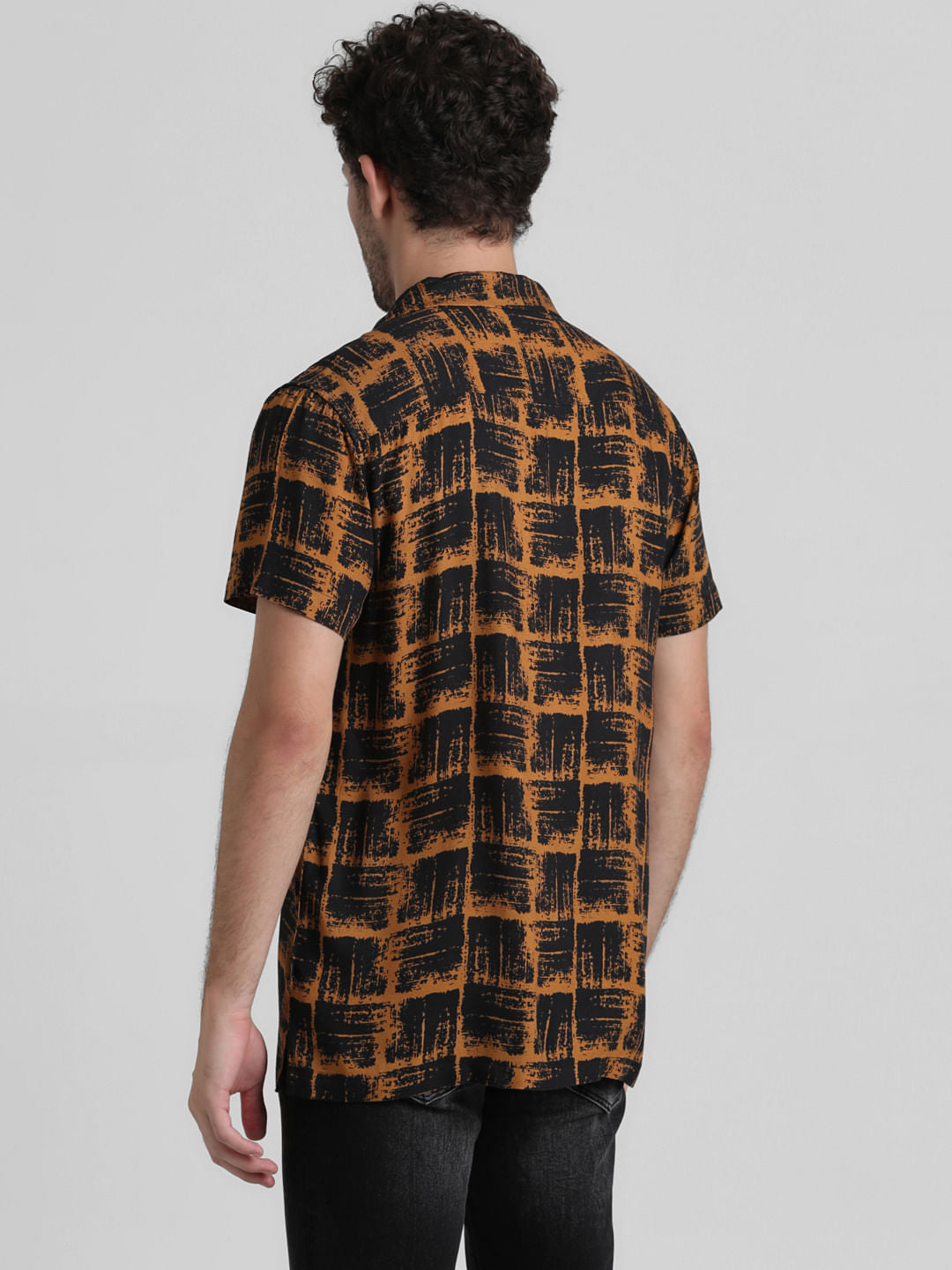 Brown Abstract Print Casual Shirt