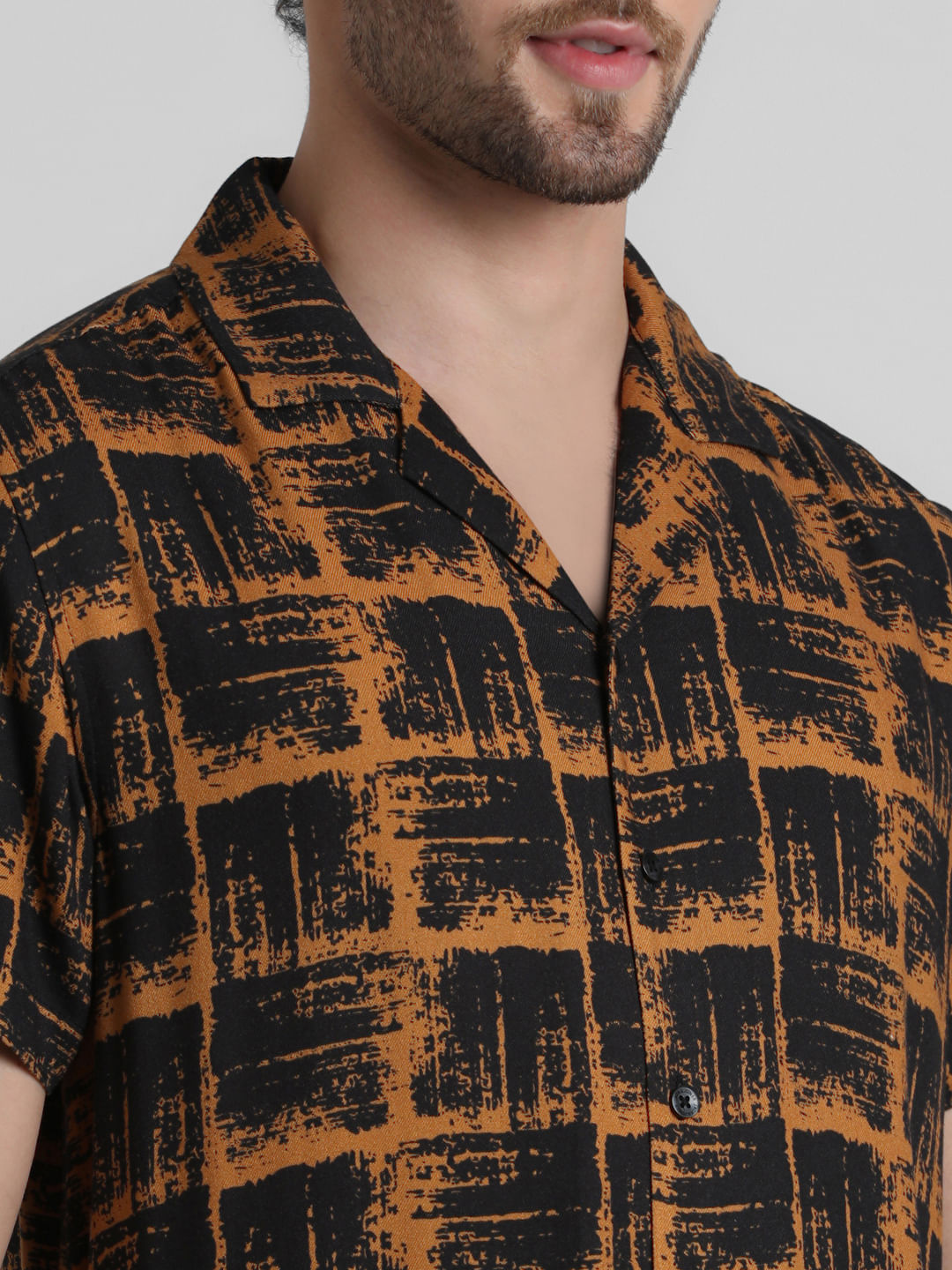 Brown Abstract Print Casual Shirt