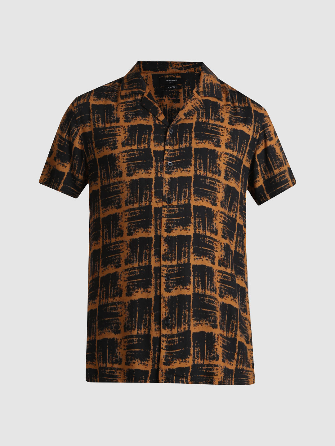 Brown Abstract Print Casual Shirt